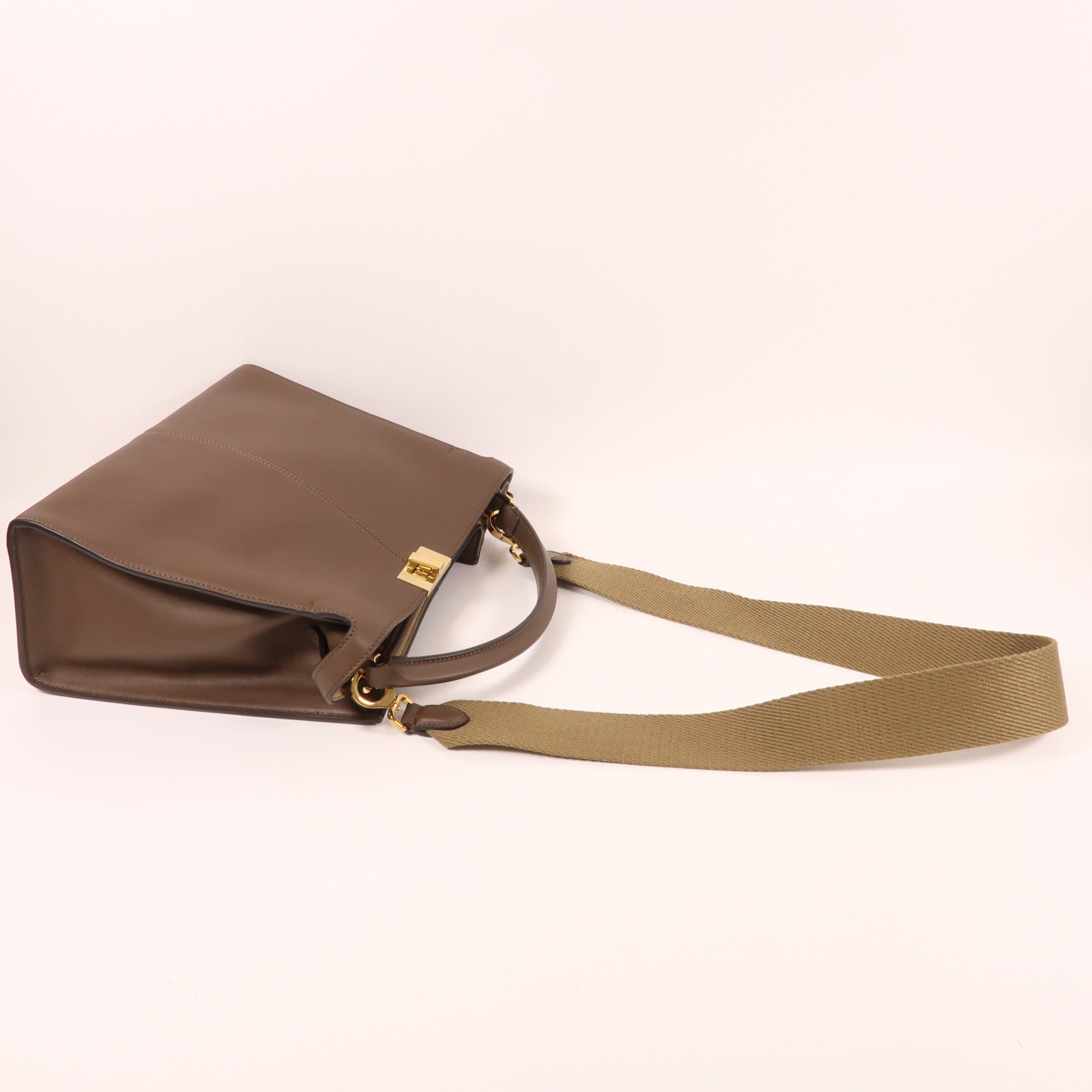 FENDI 牛皮皮革2 Way Shoulder金扣手挽肩背兩用袋啡色