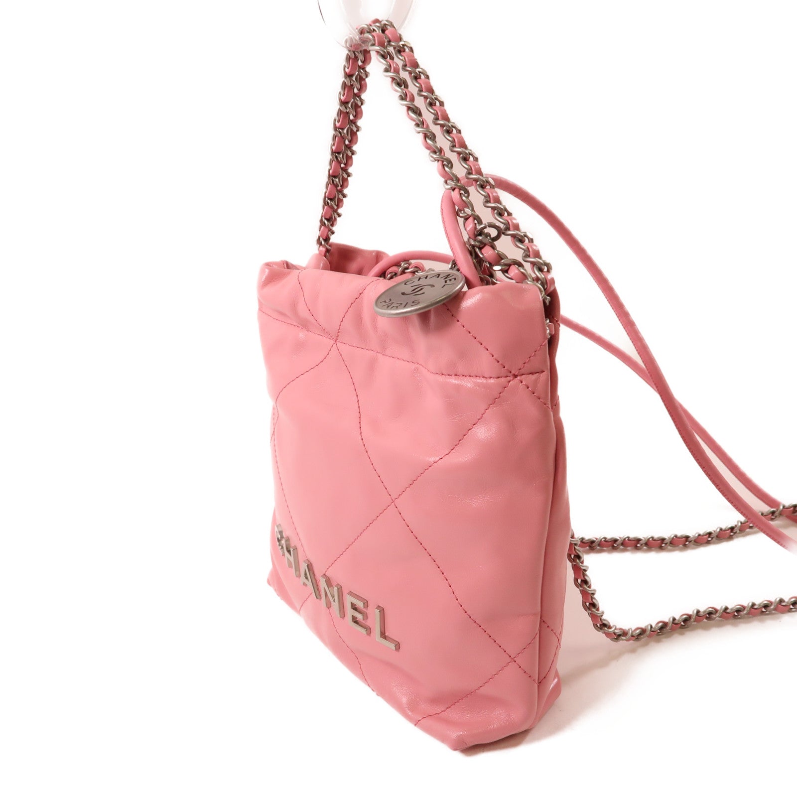 CHANEL【激減優惠】 牛皮皮革Chanel 22 Mini銀扣鏈帶手挽肩背兩用袋