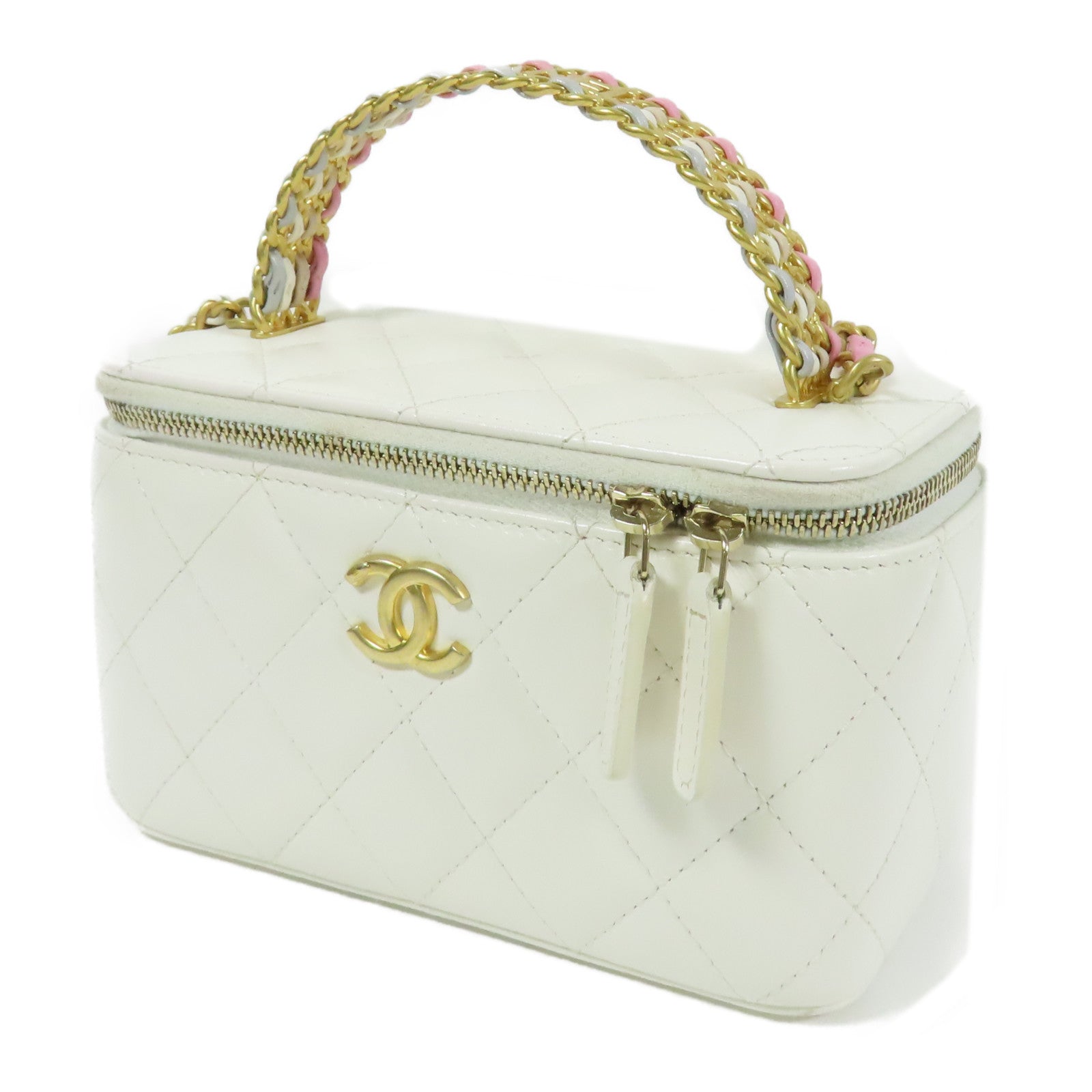 CHANEL 羊皮皮革Vanity Case Handle金扣鏈帶手挽肩背兩用袋