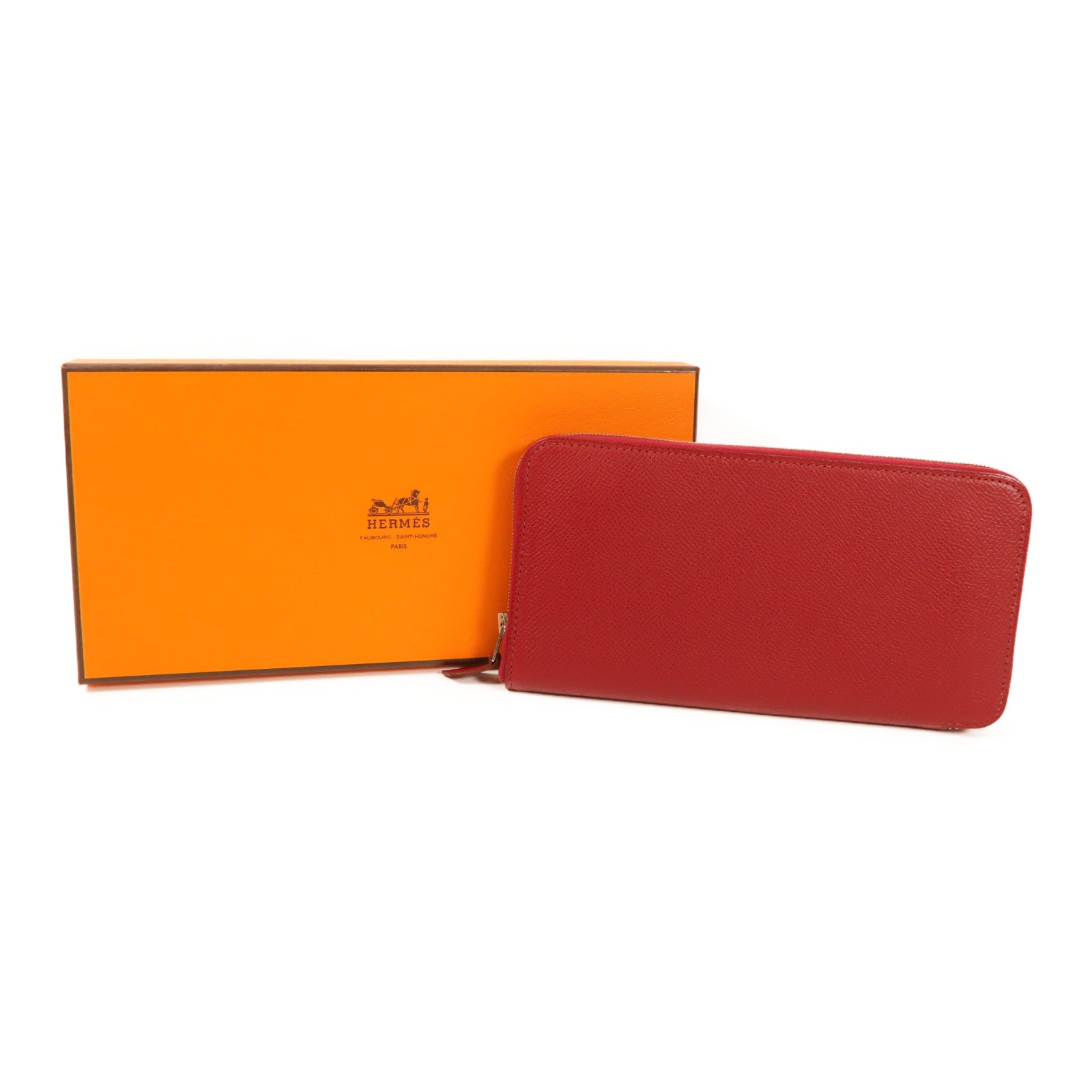 HERMES Epsom皮革Azap Long Wallet銀扣長錢包Rouge Grenade