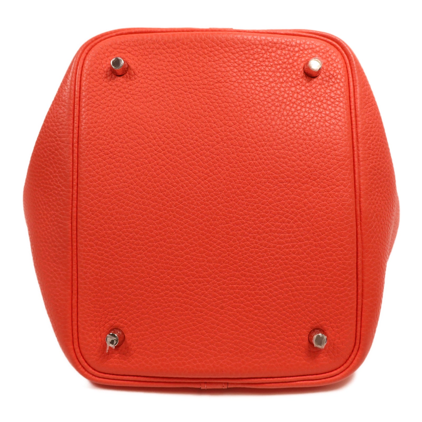 HERMES Clemence皮革Picotin MM銀扣手挽袋Orange Poppy