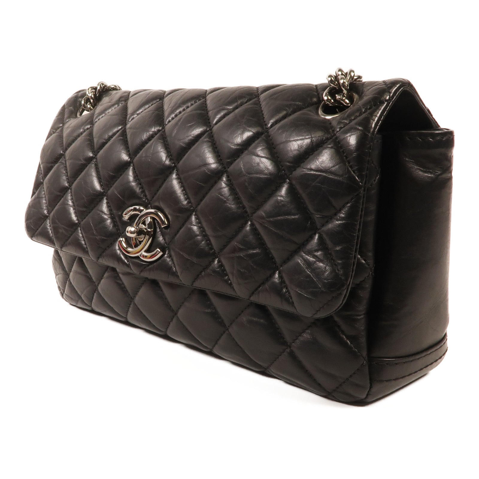 CHANEL 牛皮皮革Chain Shoulder銀扣鏈帶肩背袋