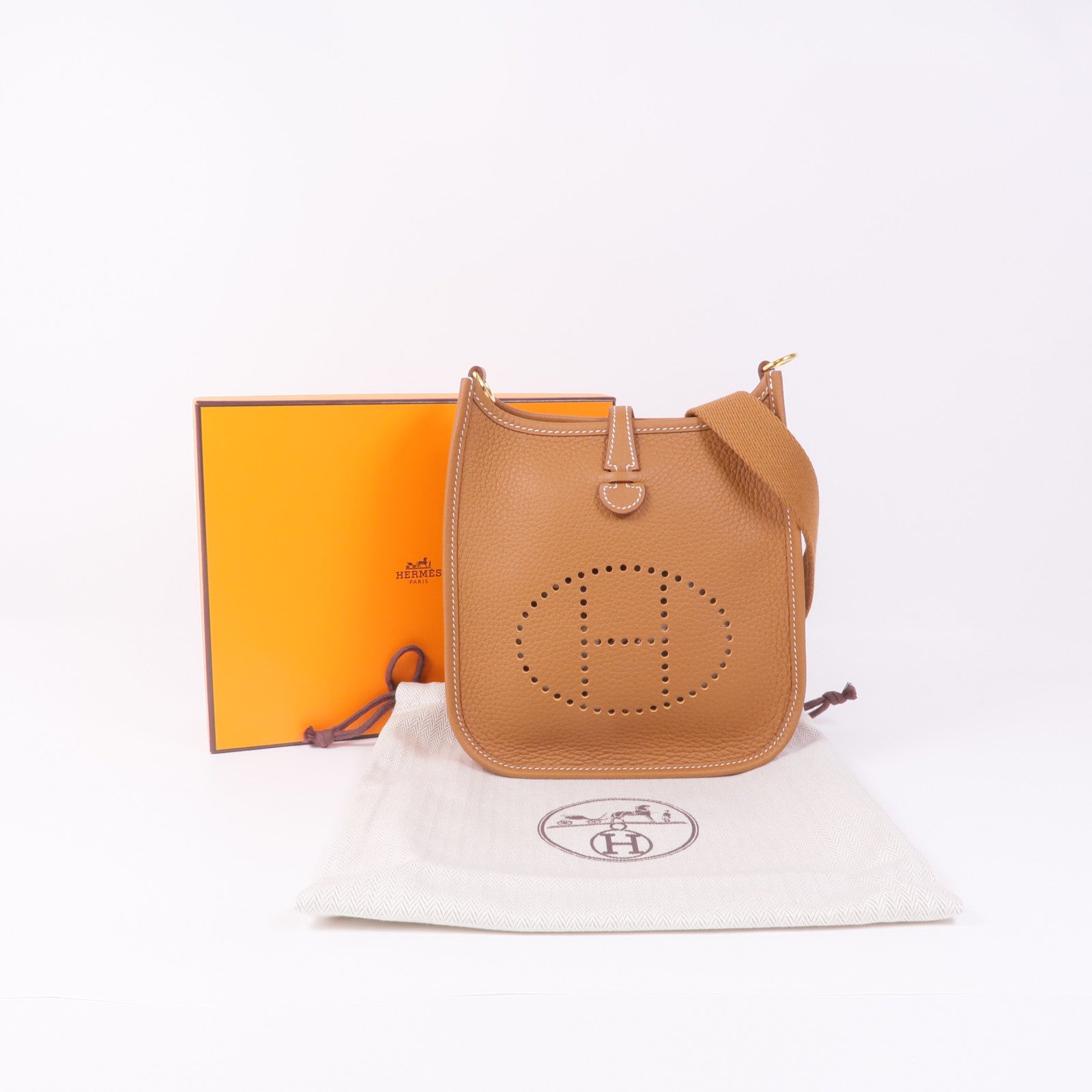 HERMES Clemence皮革Evelyne TPM金扣肩背袋Gold