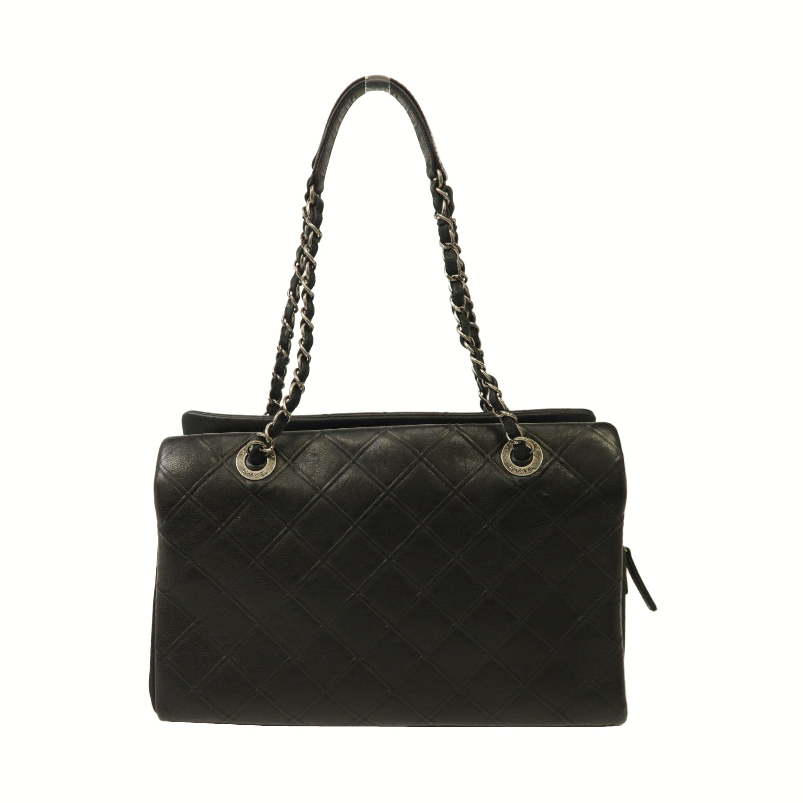 CHANEL 【激減優惠】菱格牛皮皮革Chain Shoulder銀扣肩背袋黑色