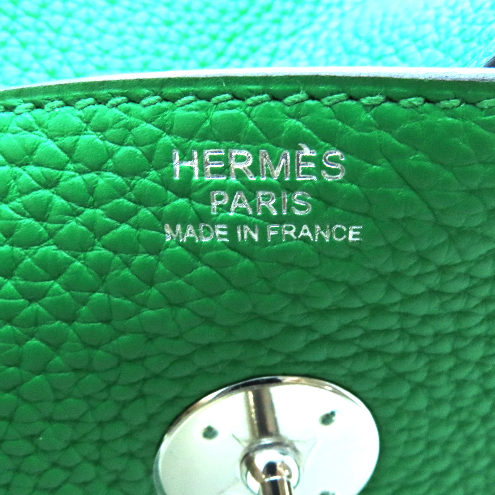 HERMES Clemence皮革Lindy 30銀扣手挽肩背兩用袋Bambou/綠色