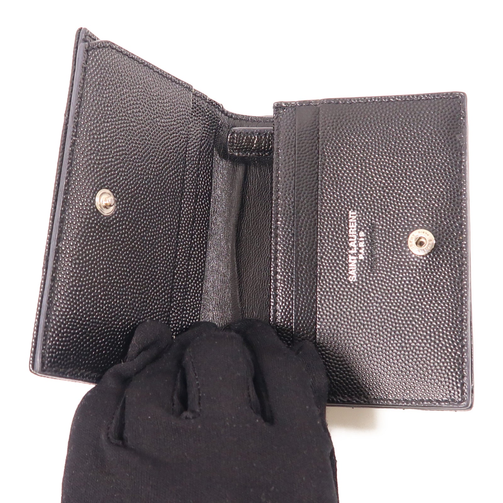 SAINT LAURENT 牛皮皮革Wallet銀扣錢包黑色