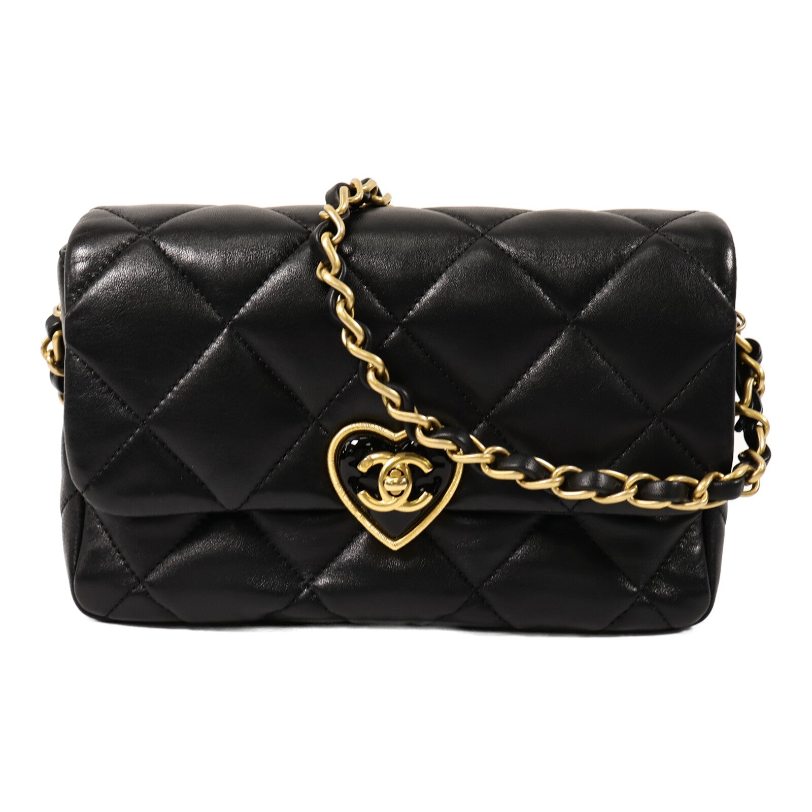 CHANEL 羊皮皮革CC Heart Flap Bag鏈帶肩背袋