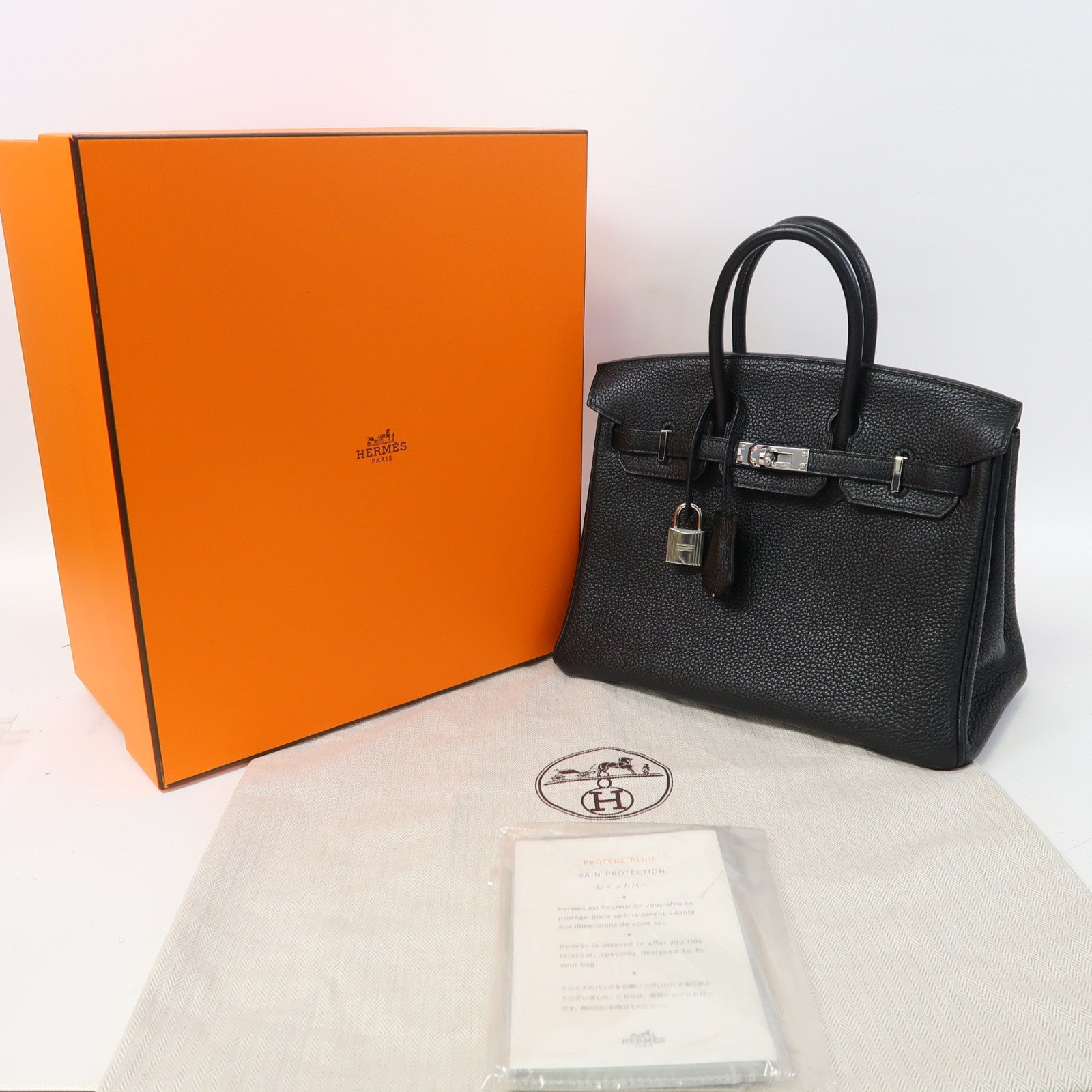 HERMES Togo皮革Birkin 25銀扣手挽袋Noir/黑色