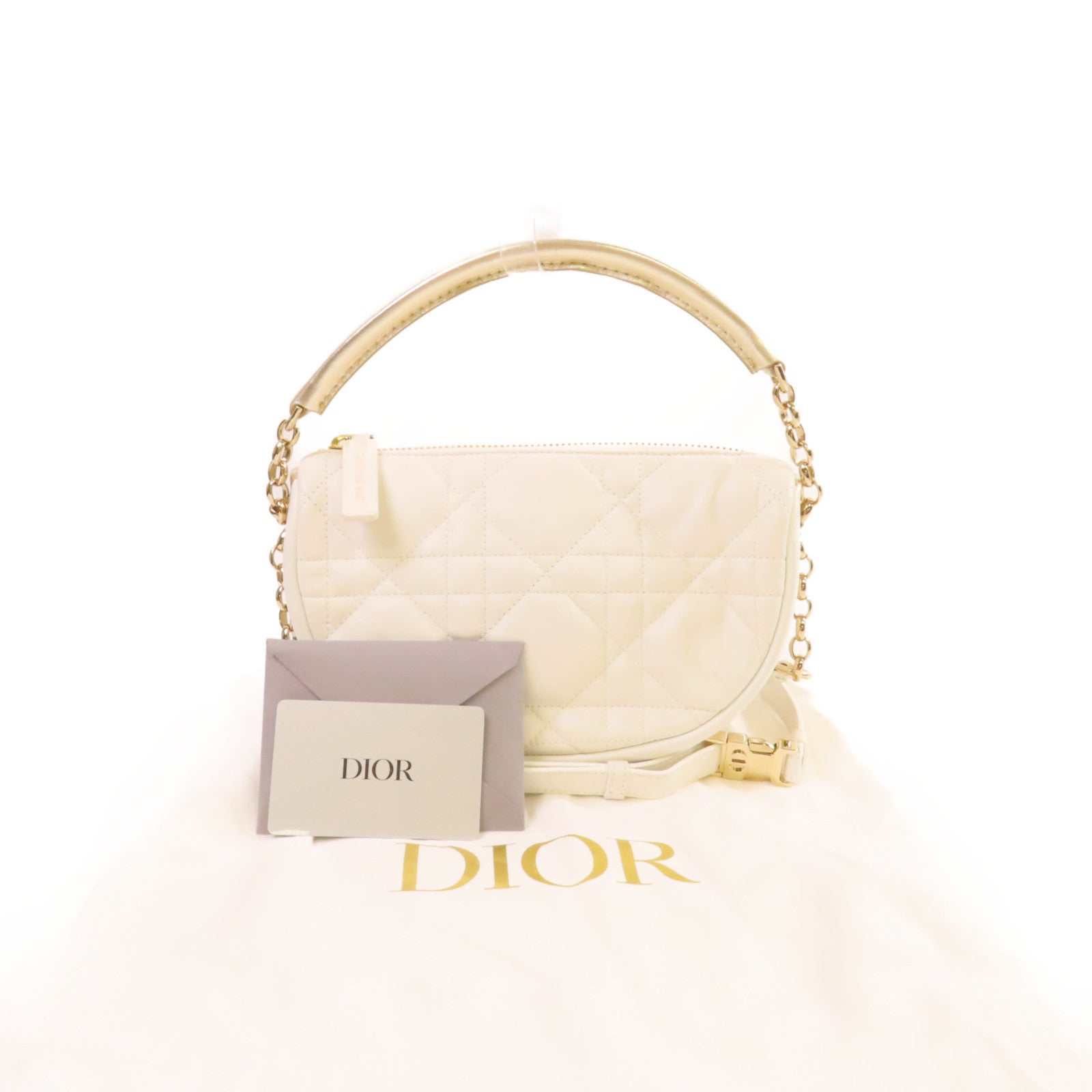 Dior 牛皮皮革Vibe Hobo 2Way Shoulder Bag金扣手挽肩背兩用袋白色
