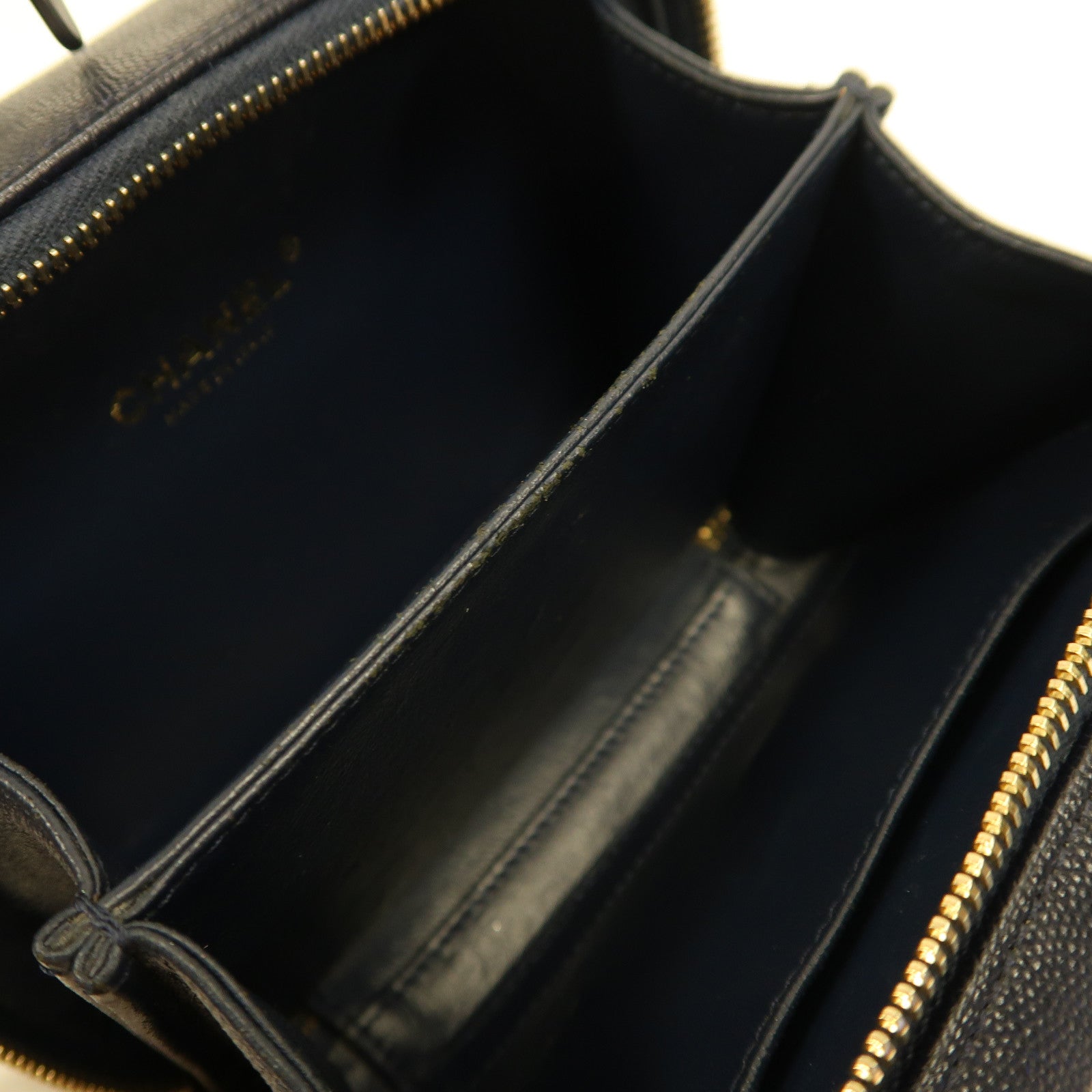 CHANEL 【激減優惠】菱格Caviar皮革Vanity Case金扣手挽肩背兩用袋海軍藍色