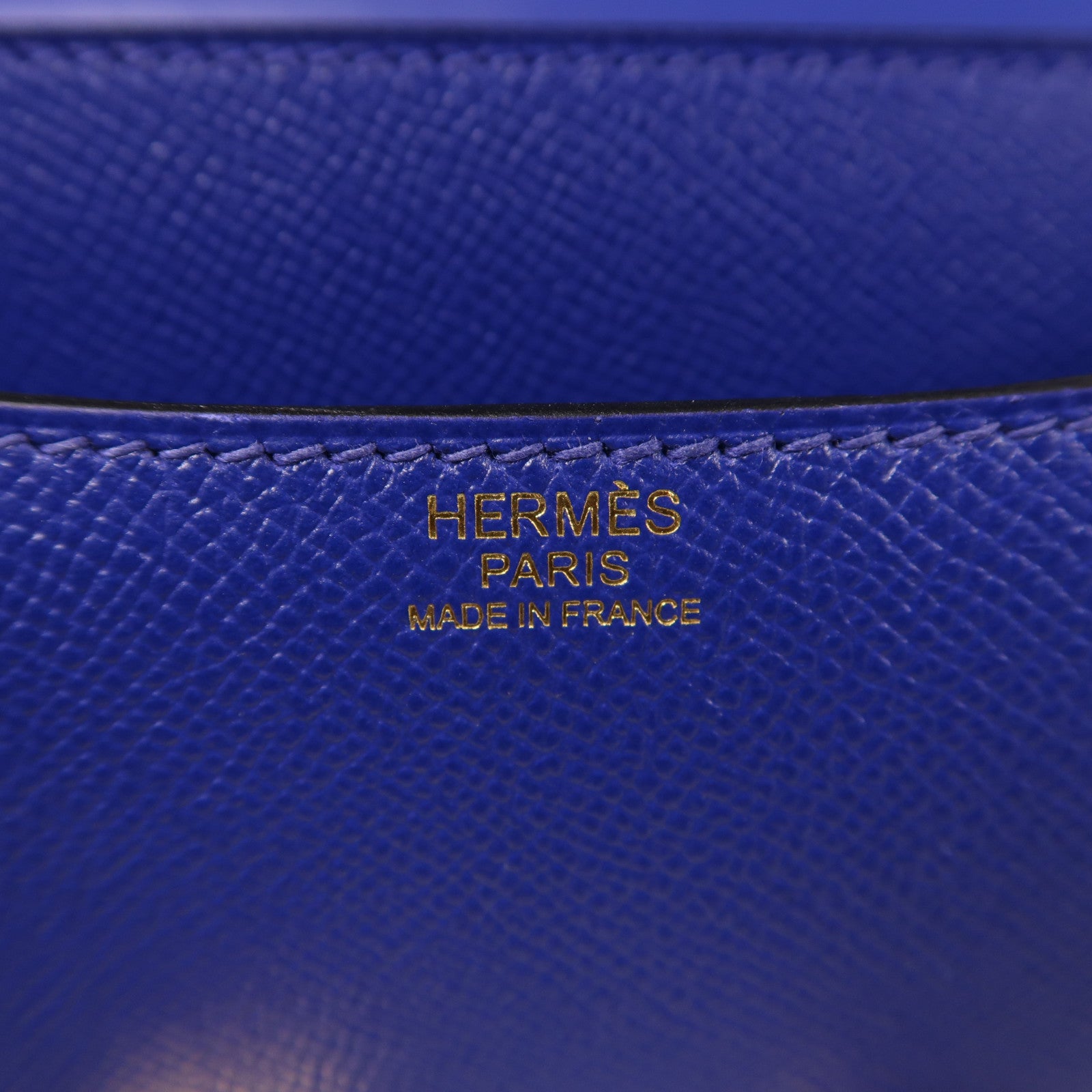 HERMES Epsom皮革Constance金扣肩背袋閃電藍色