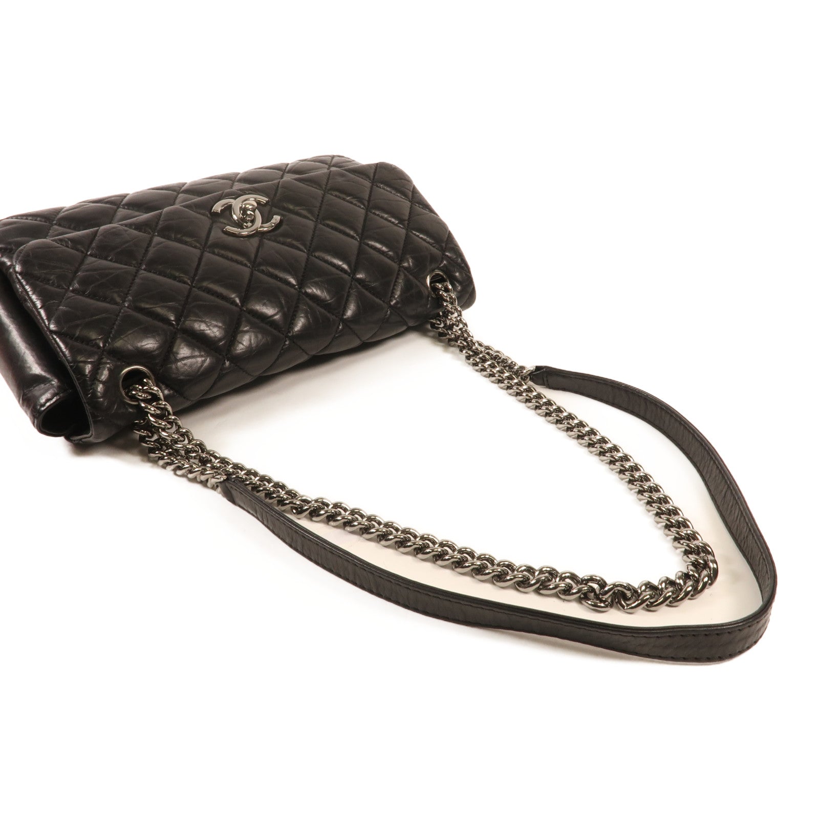 CHANEL 牛皮皮革Chain Shoulder銀扣鏈帶肩背袋