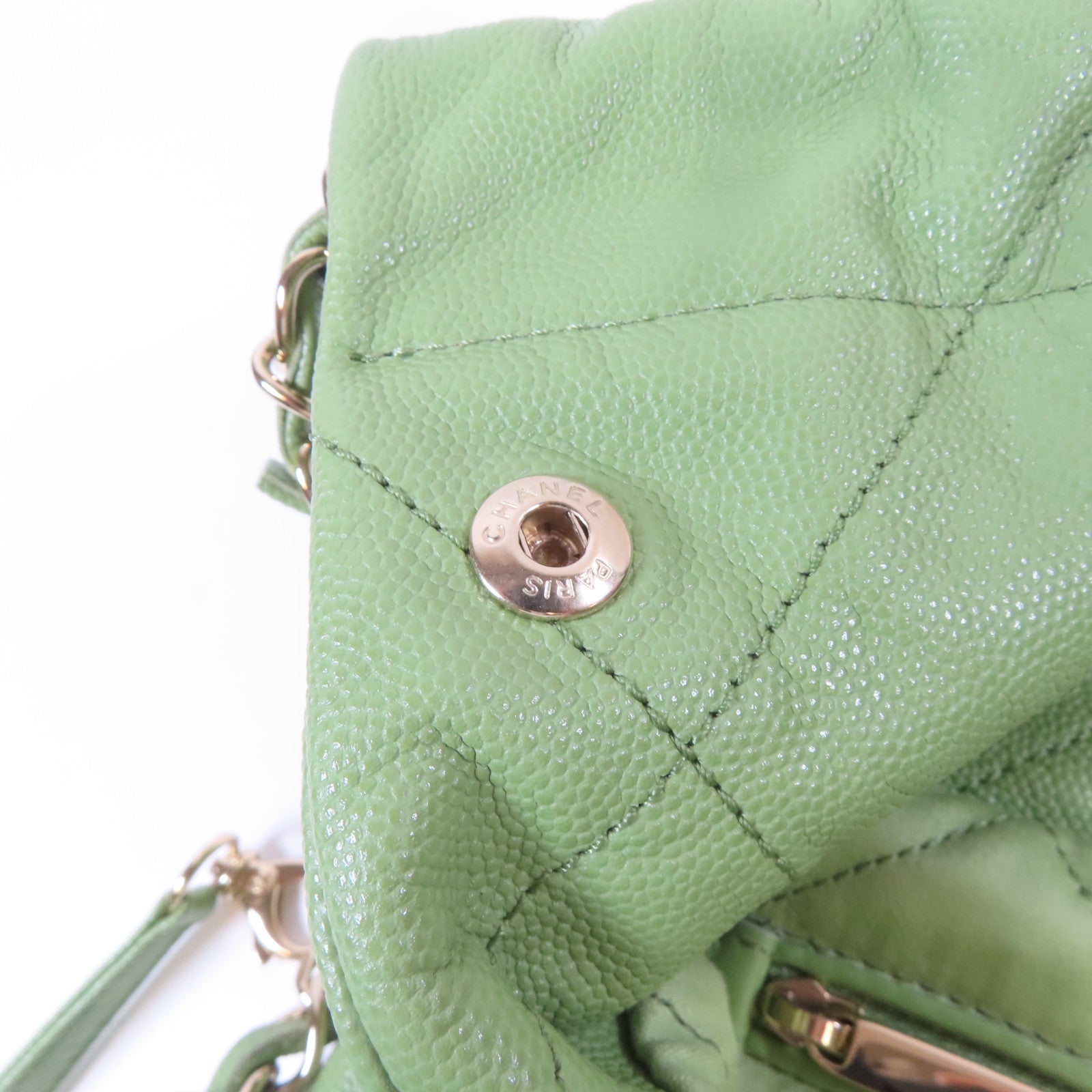 CHANEL 菱格Caviar皮革Chain Shoulder C22金扣鏈帶肩背袋綠色