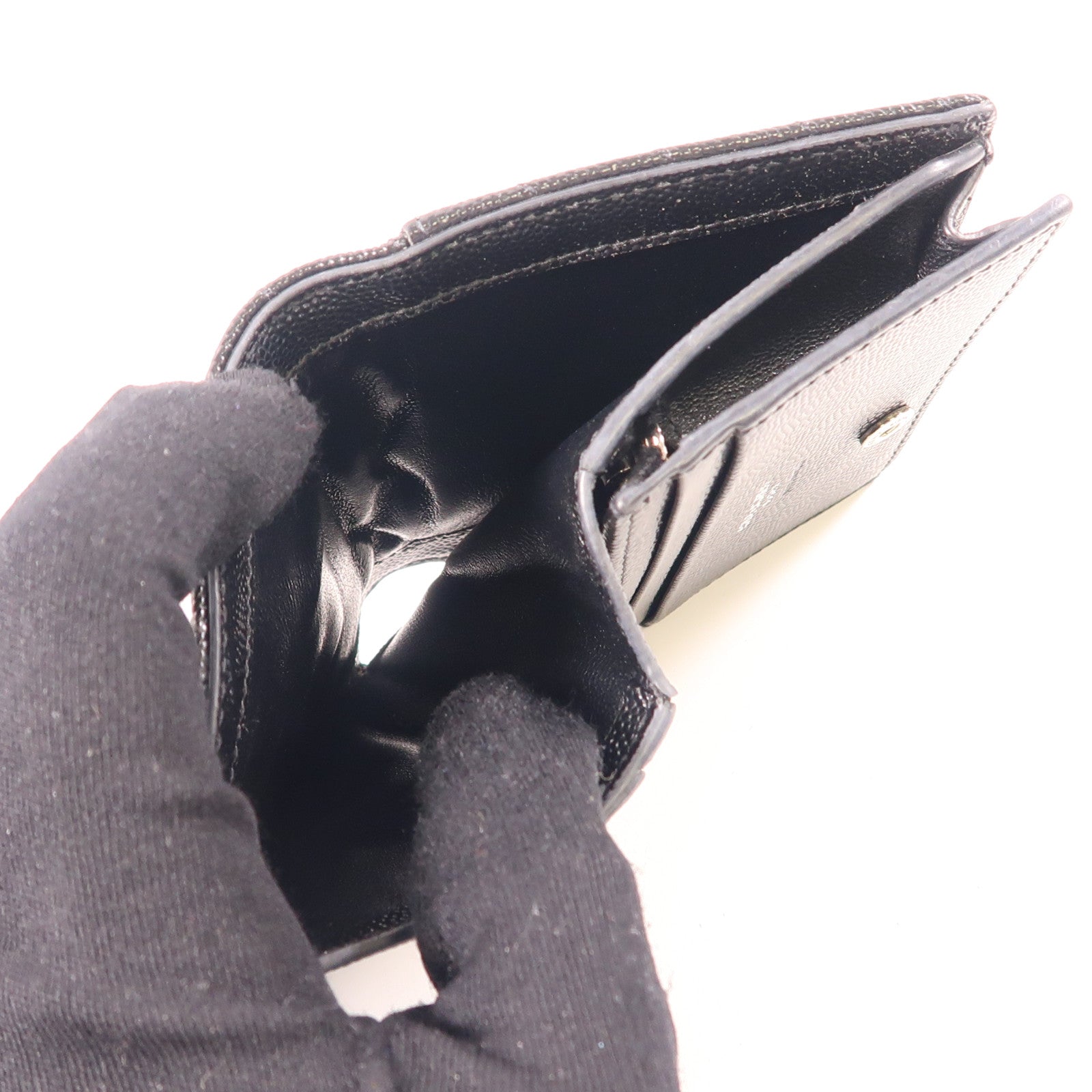 SAINT LAURENT 牛皮皮革Wallet銀扣錢包黑色