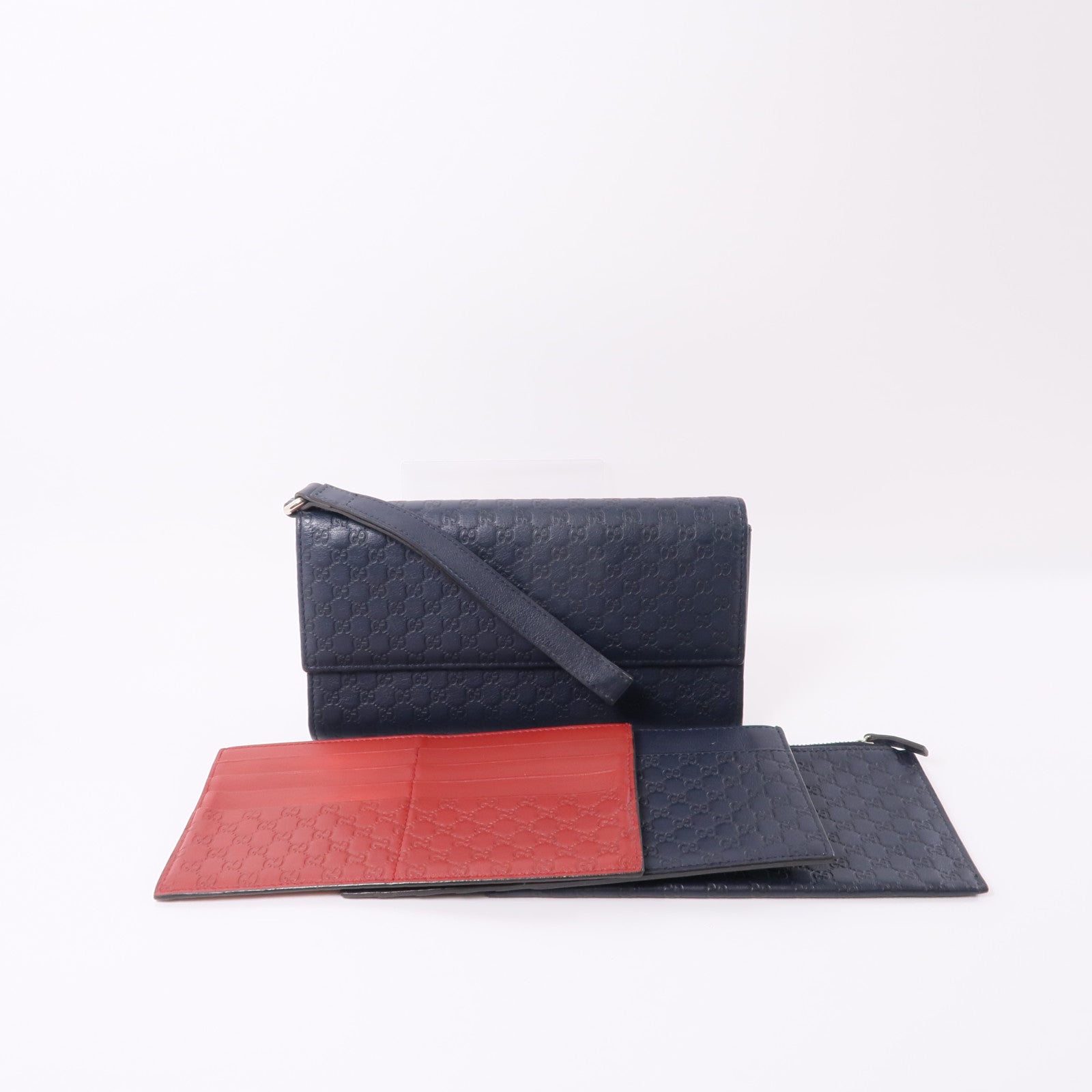 GUCCI 牛皮皮革Travel Wallet銀扣長錢包深藍色