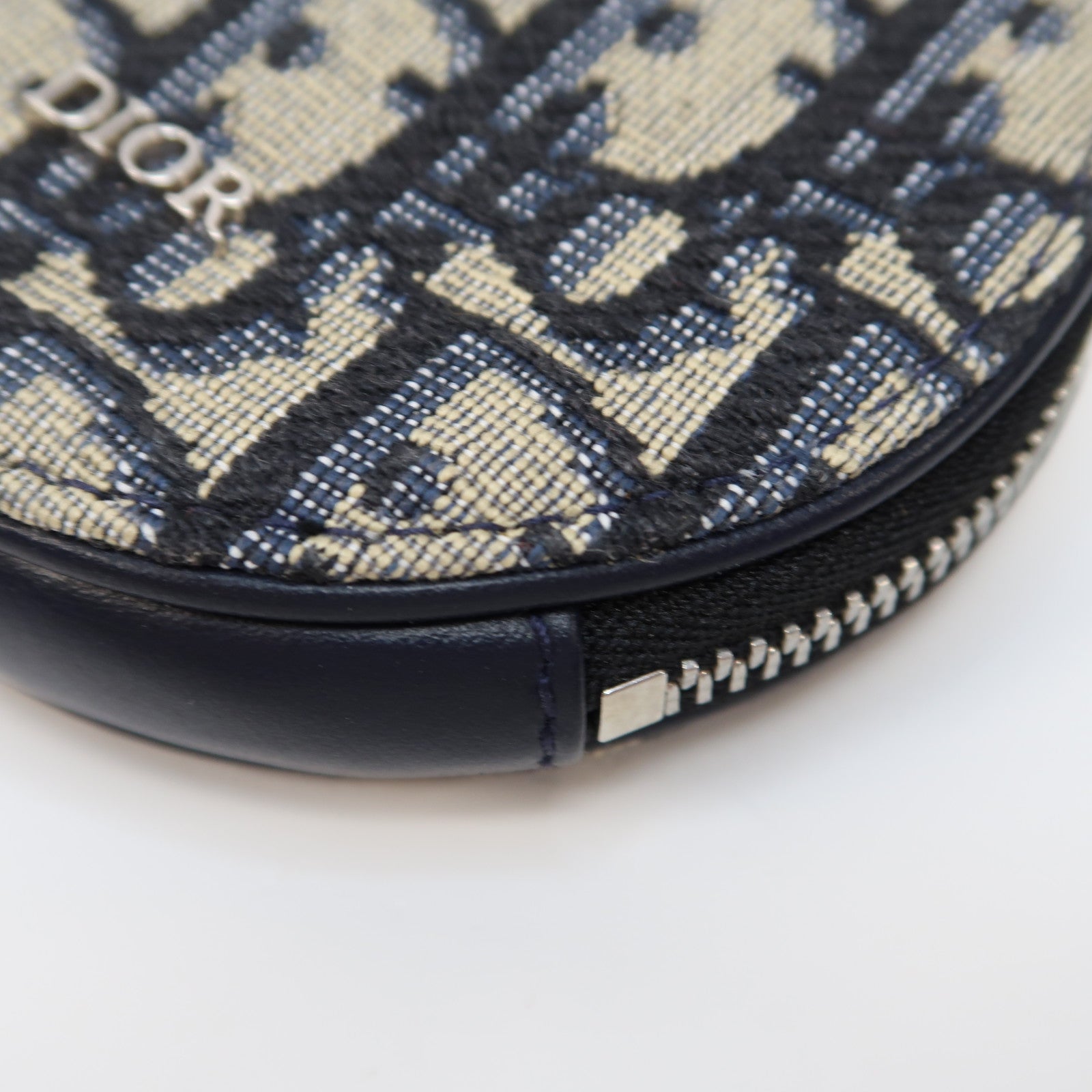 Dior 帆布Coin Case銀扣零錢包深藍色/米色
