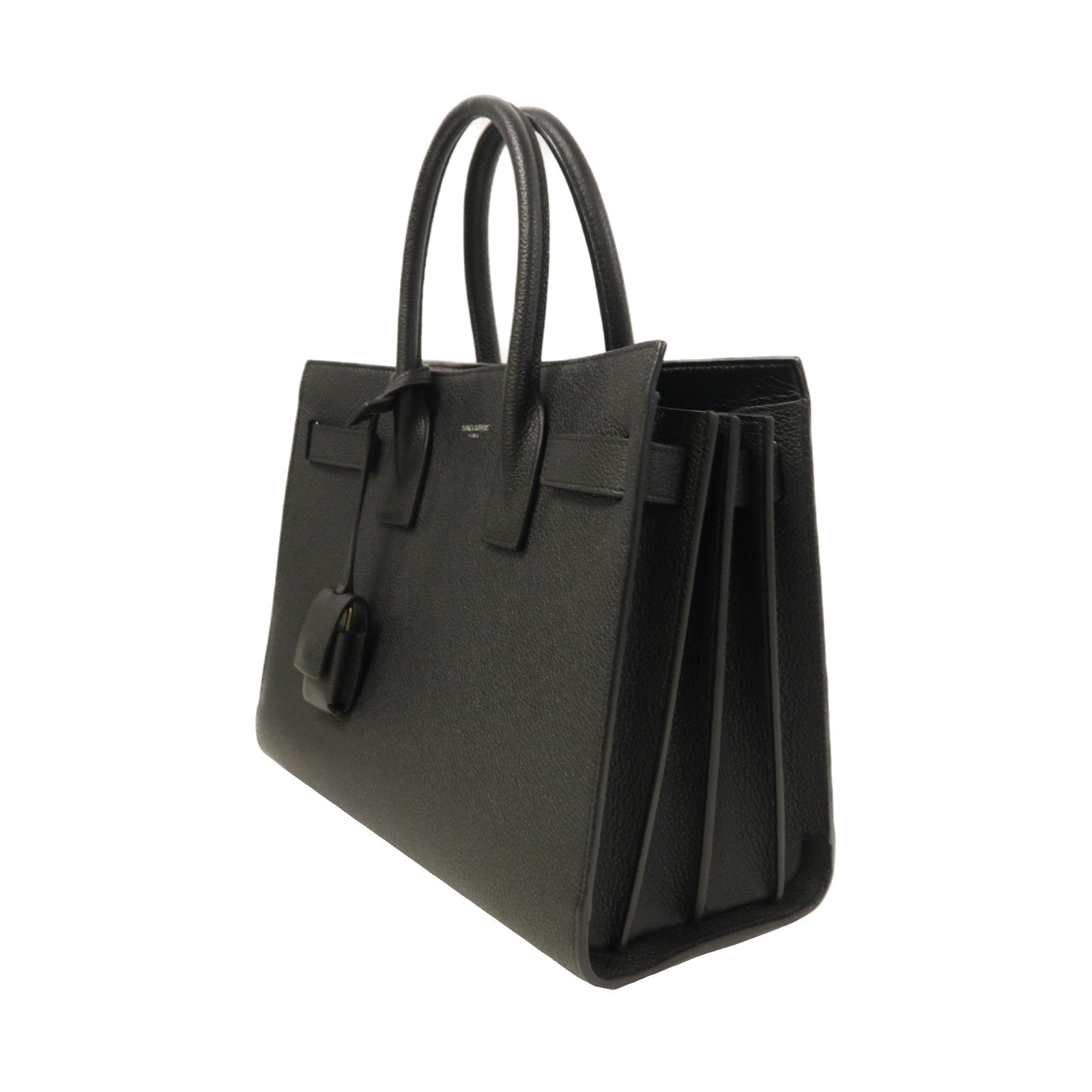 YVES SAINT LAURENT 牛皮皮革Sac De Jour銀扣手挽肩背兩用袋黑色
