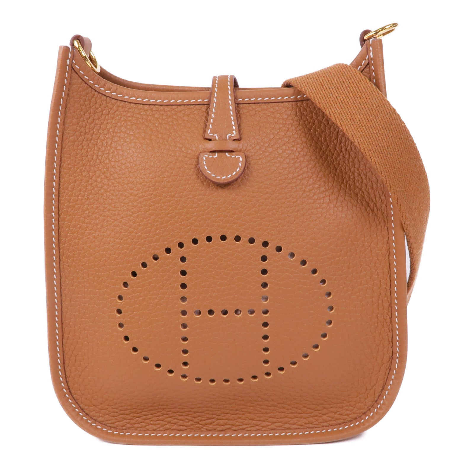 HERMES Clemence皮革Evelyne TPM金扣肩背袋Gold