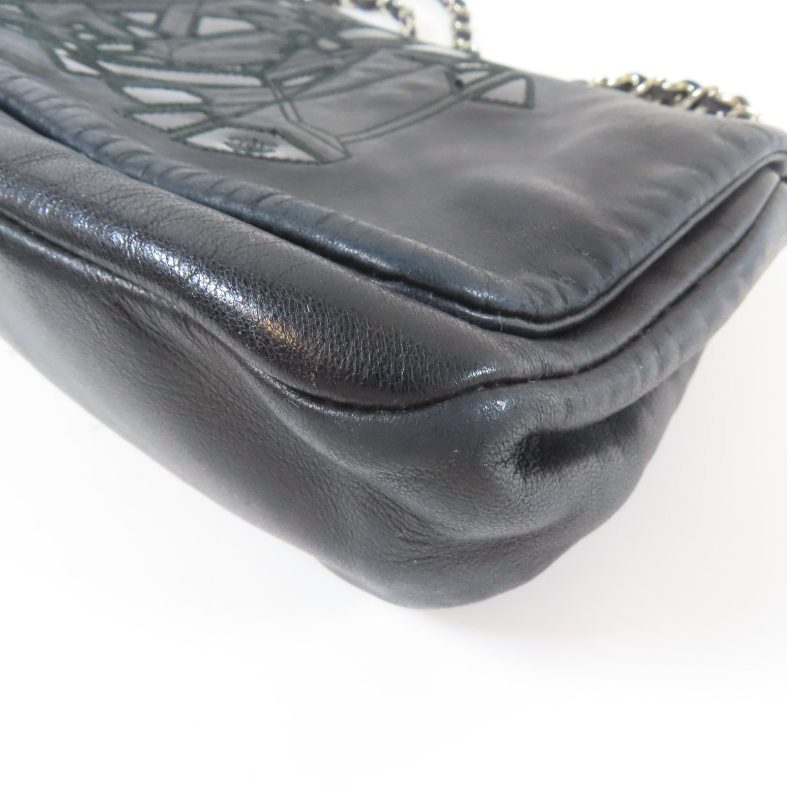 CHANEL 【激減優惠】牛皮皮革Chain Shoulder銀扣鏈帶肩背袋黑色