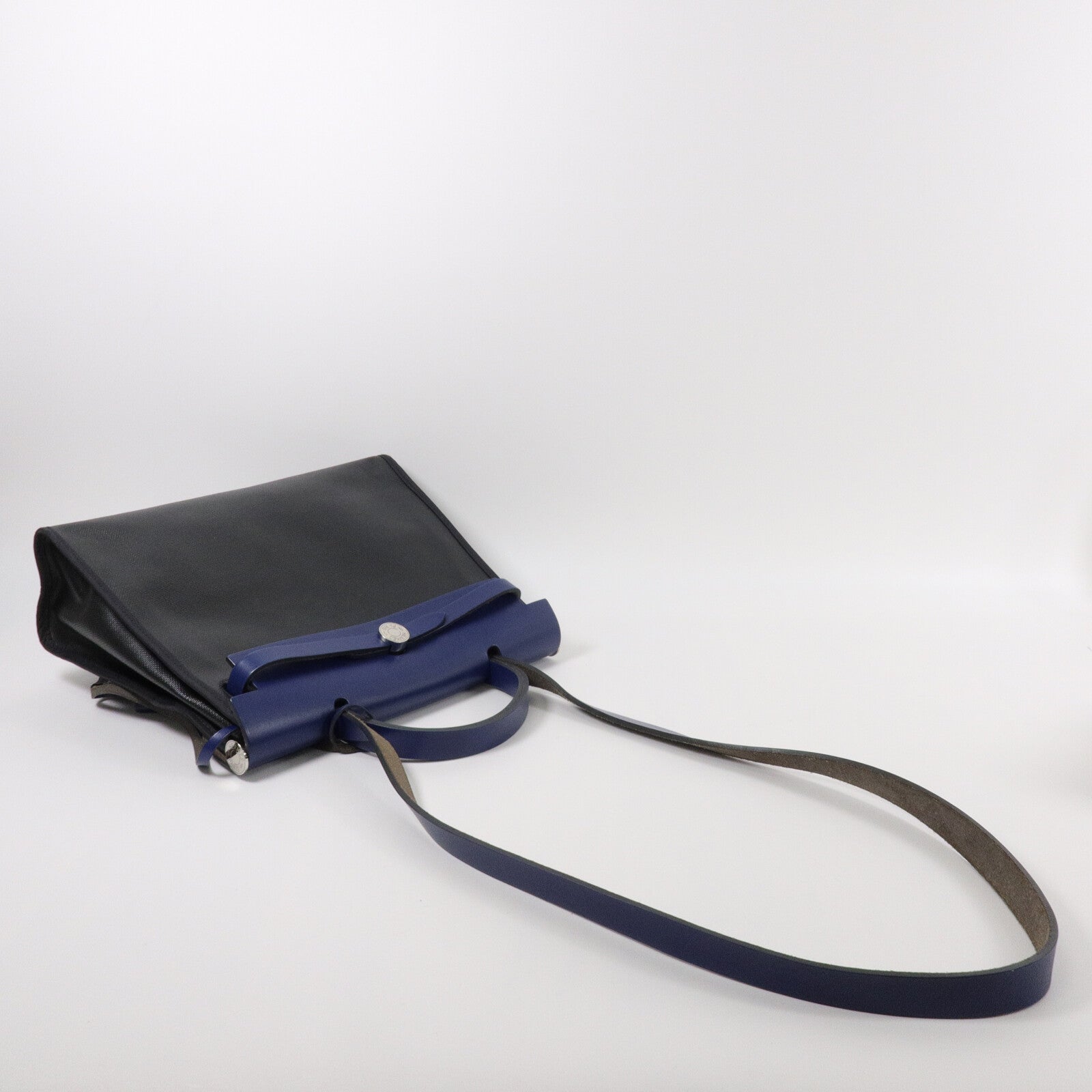 HERMES 帆布Herbag PM手挽肩背兩用袋Noir/Bleu Saphrie