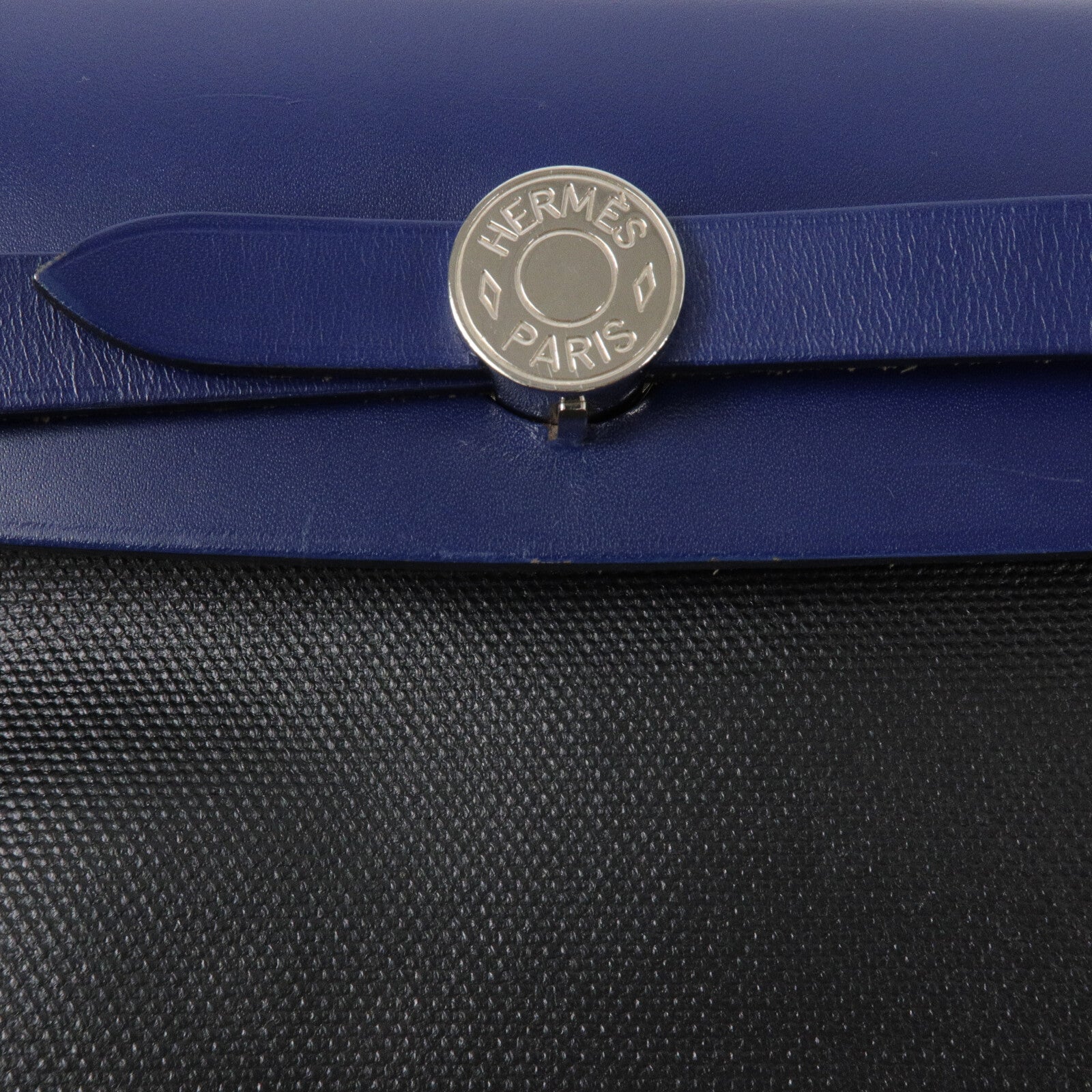 HERMES 帆布Herbag PM手挽肩背兩用袋Noir/Bleu Saphrie