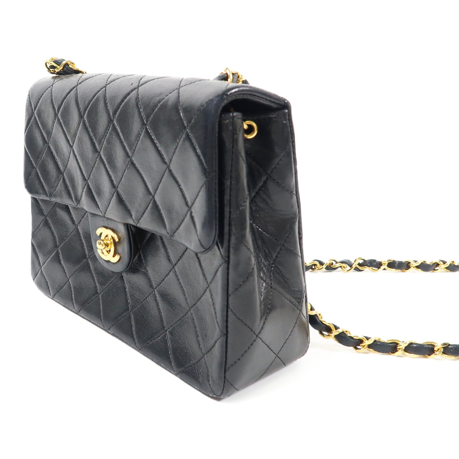 CHANEL 羊皮皮革Chain Shoulder金扣鏈帶肩背袋