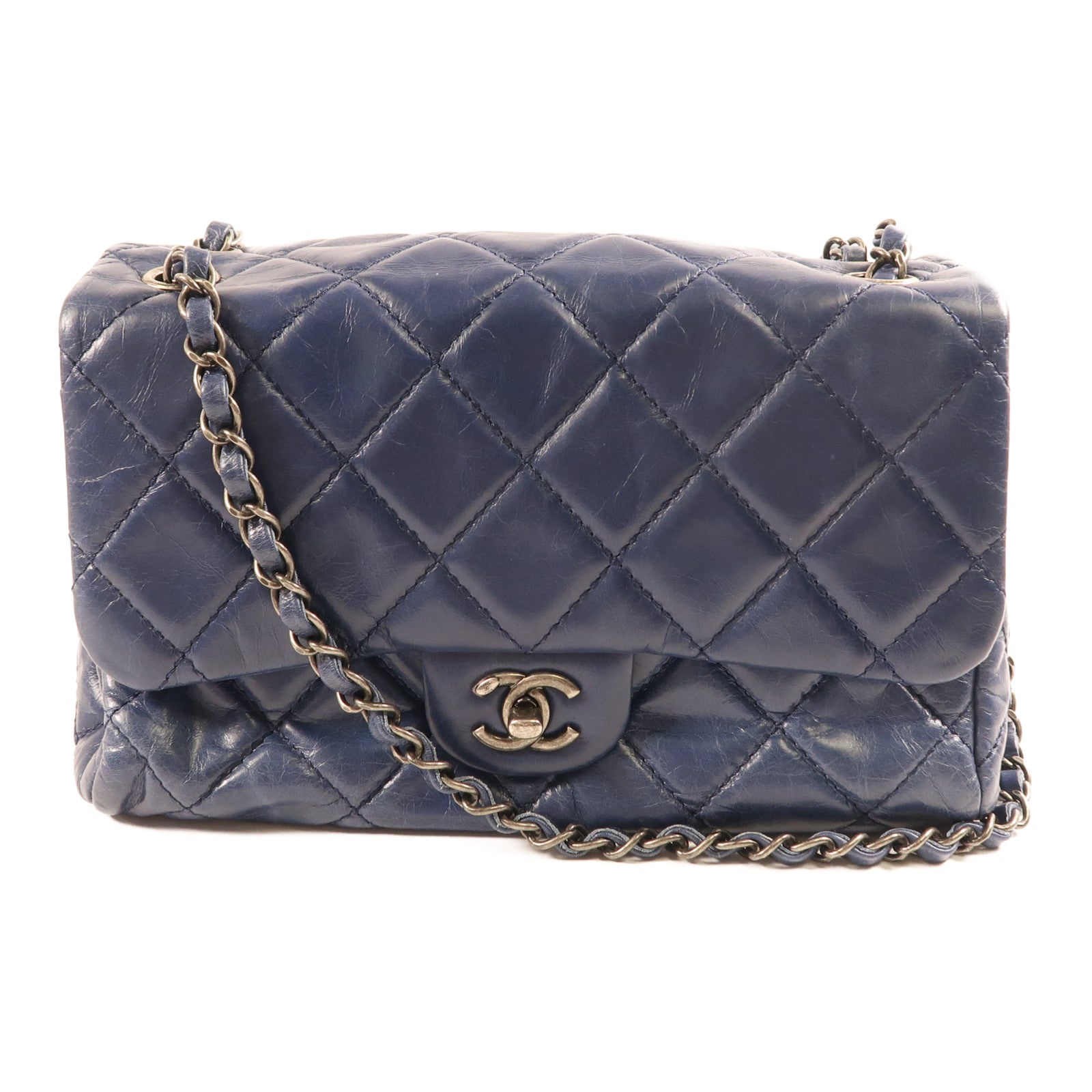 CHANEL CC SHW Chain Shoulder Bag Calfskin Leather Blue