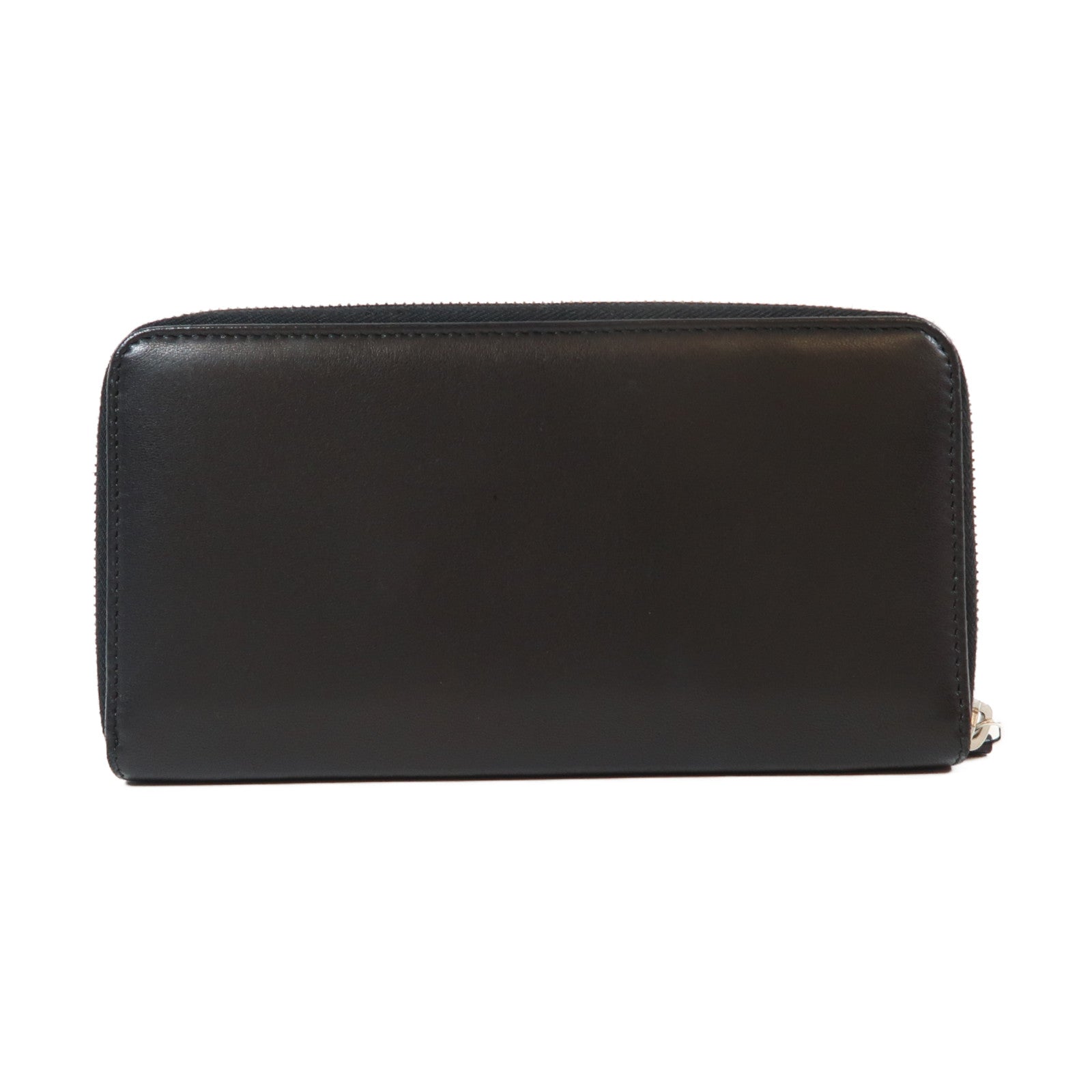 CHANEL 羊皮皮革Zipper Long Wallet銀扣長錢包黑色/白色