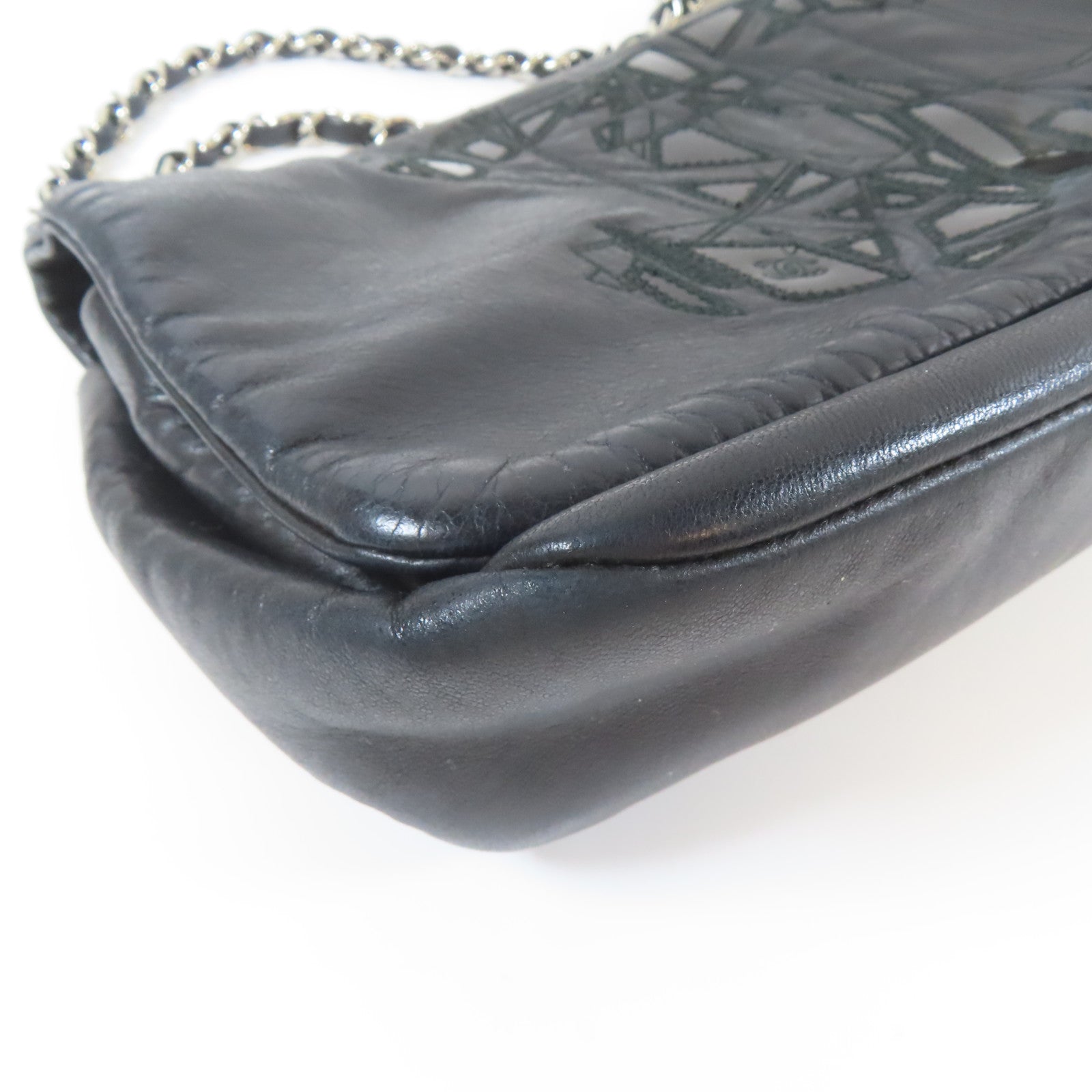CHANEL 【激減優惠】牛皮皮革Chain Shoulder銀扣鏈帶肩背袋黑色
