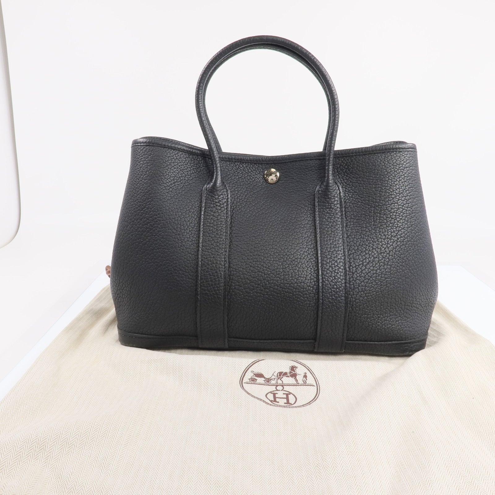 HERMES Negonda皮革Garden Party TPM銀扣手挽袋Noir