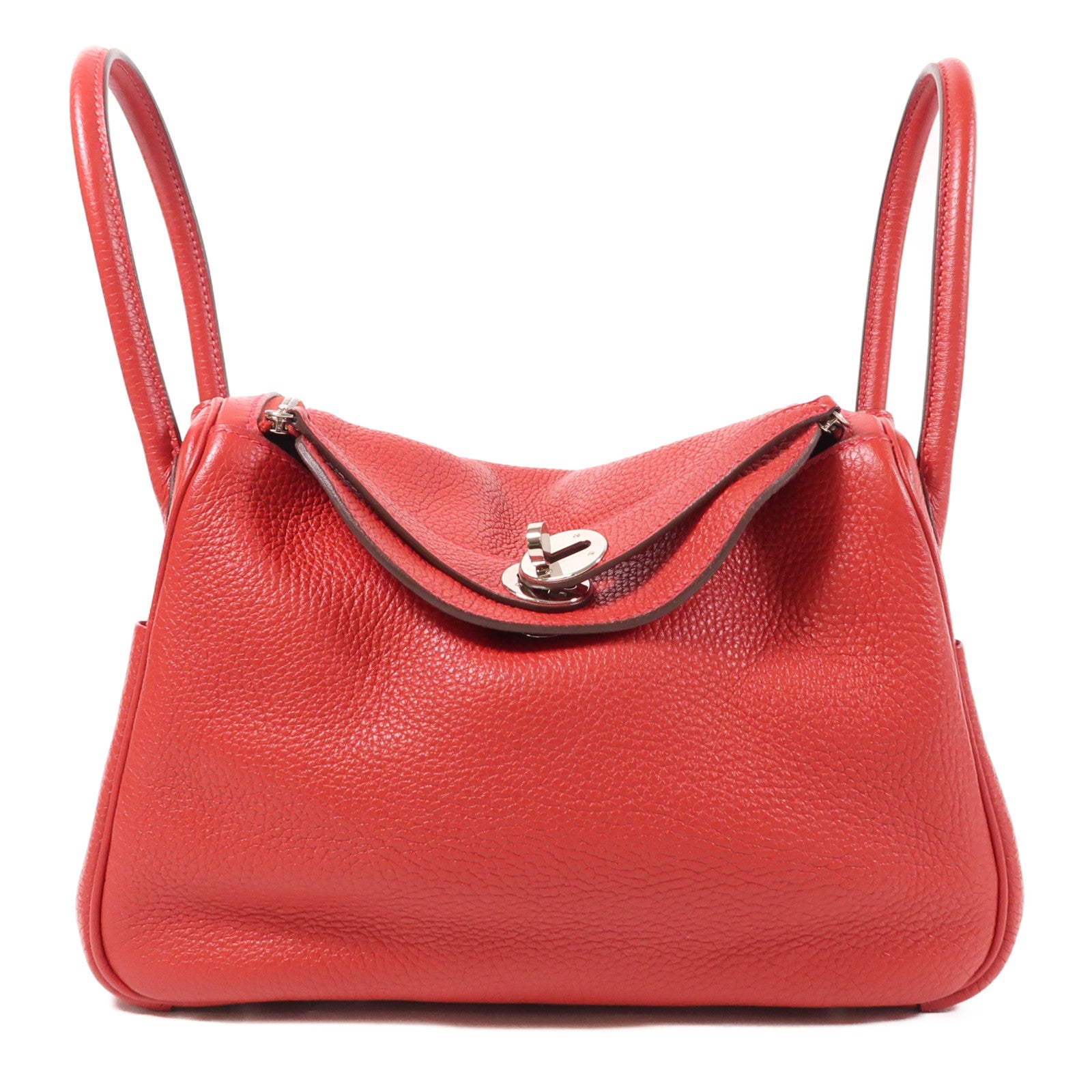 HERMES PHW Lindy 26 2 Way Shoulder Bag Clemence Leather S5 Rouge Tomate
