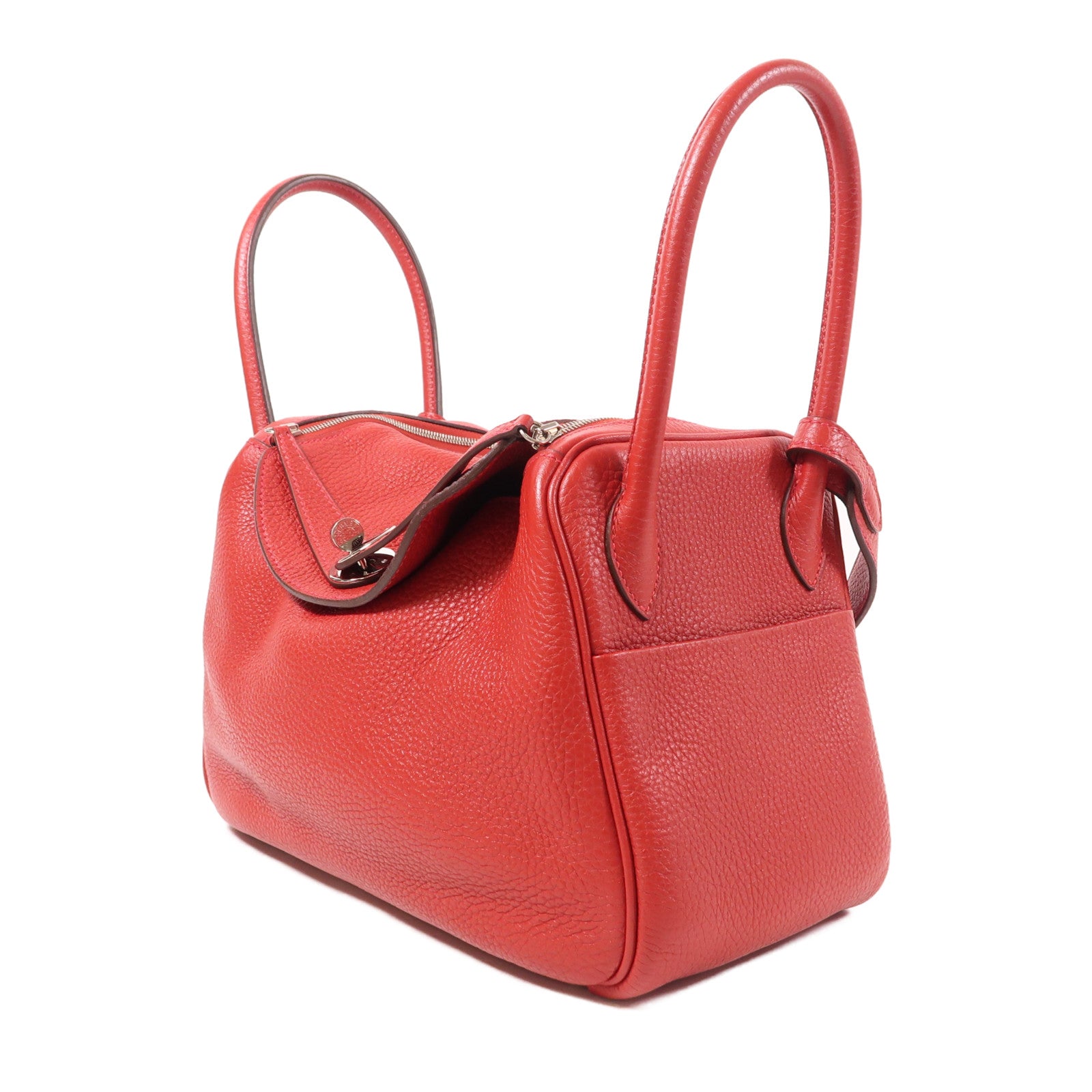 HERMES PHW Lindy 26 2 Way Shoulder Bag Clemence Leather S5 Rouge Tomate