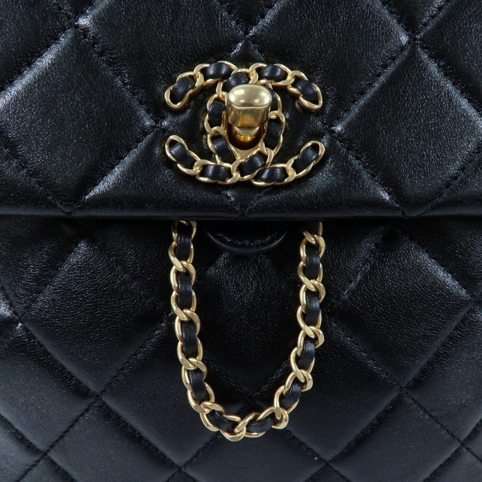 CHANEL 羊皮皮革Backpack金扣背包