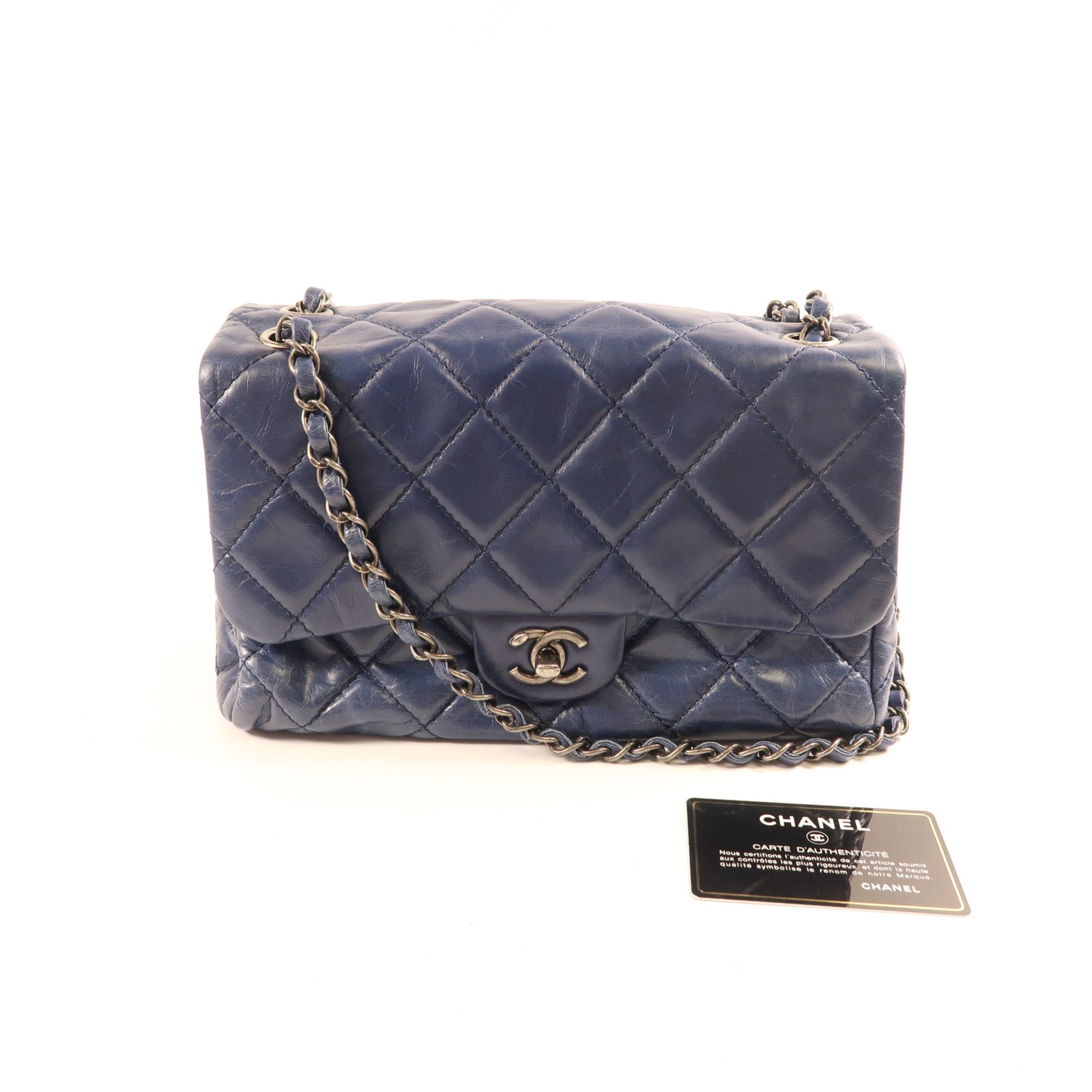 CHANEL 牛皮皮革Shoulder Bag銀扣鏈帶肩背袋