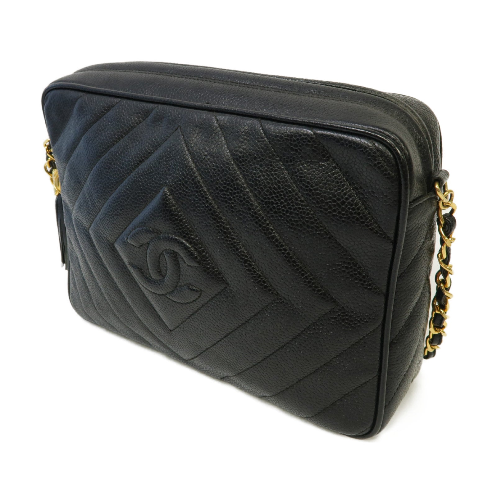 CHANEL 【激減優惠】Caviar皮革Vintage Tassel Camera Bag金扣鏈帶肩背袋黑色