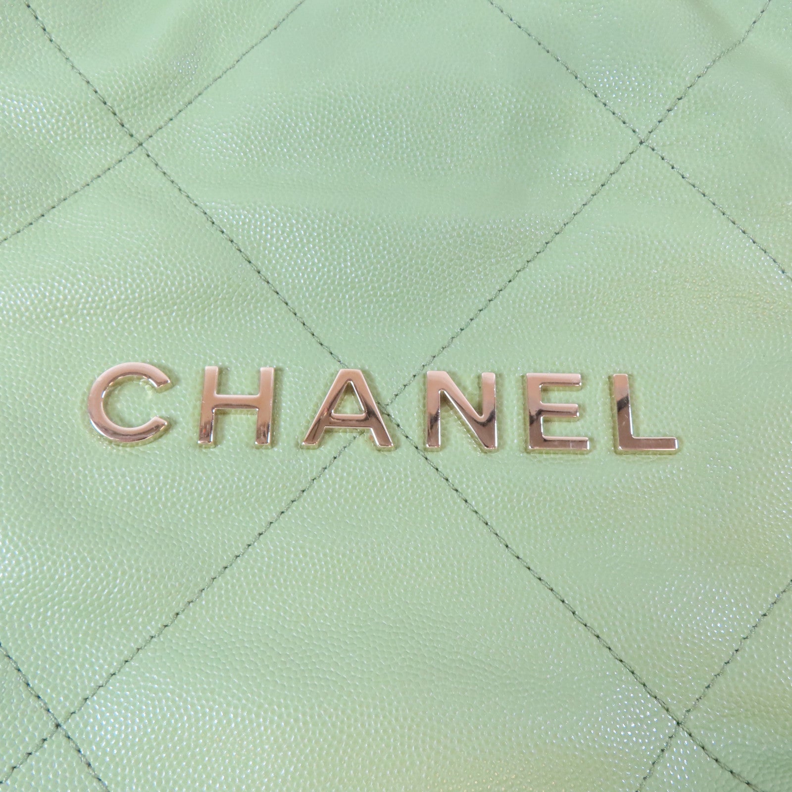 CHANEL 菱格Caviar皮革Chain Shoulder C22金扣鏈帶肩背袋綠色