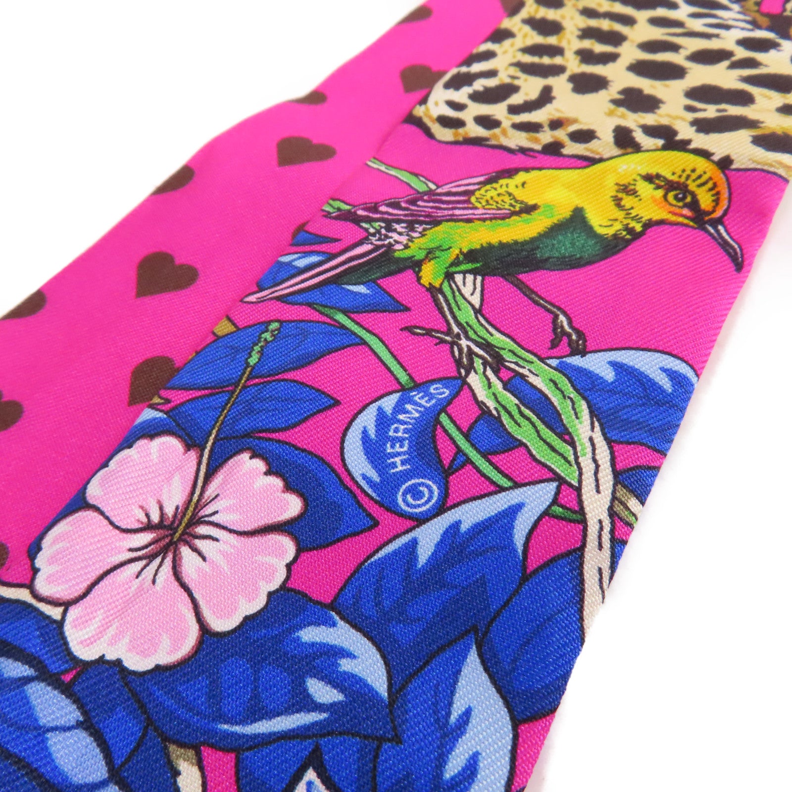 HERMES 絲質Twilly Scarf絲巾粉紅色/啡色/彩色
