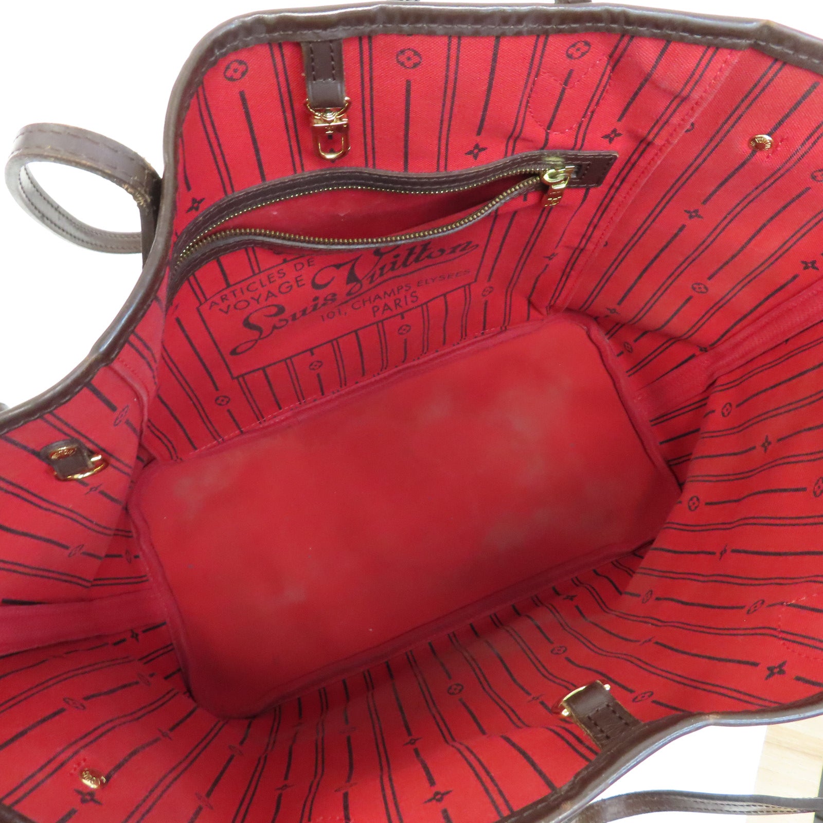 LOUIS VUITTON Damier Neverfull MM金扣手挽袋啡色