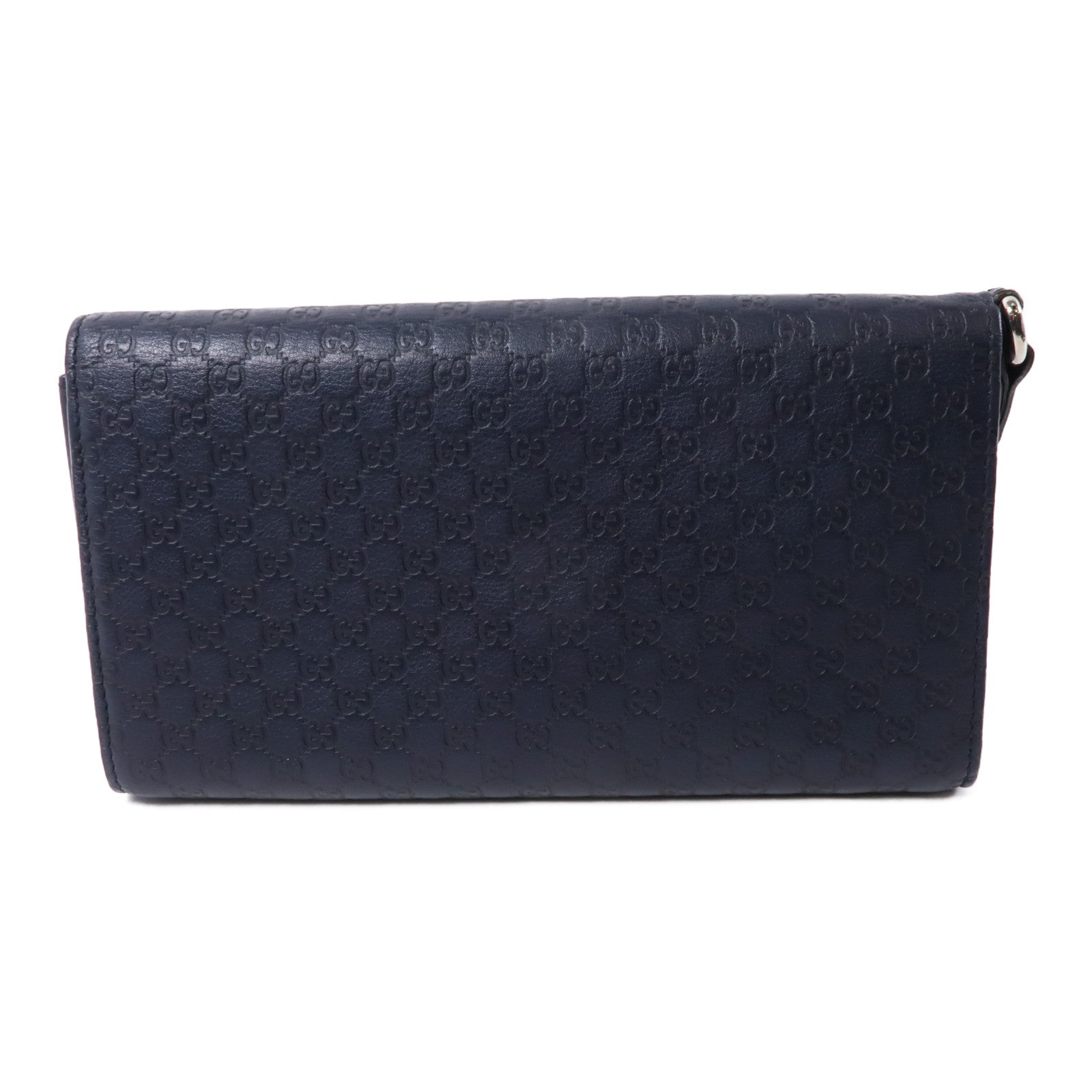 GUCCI 牛皮皮革Travel Wallet銀扣長錢包深藍色