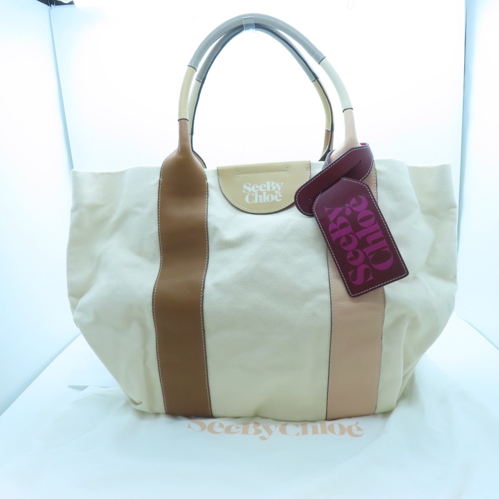 Chloe 帆布Tote Bag金扣手挽袋啡色/米色