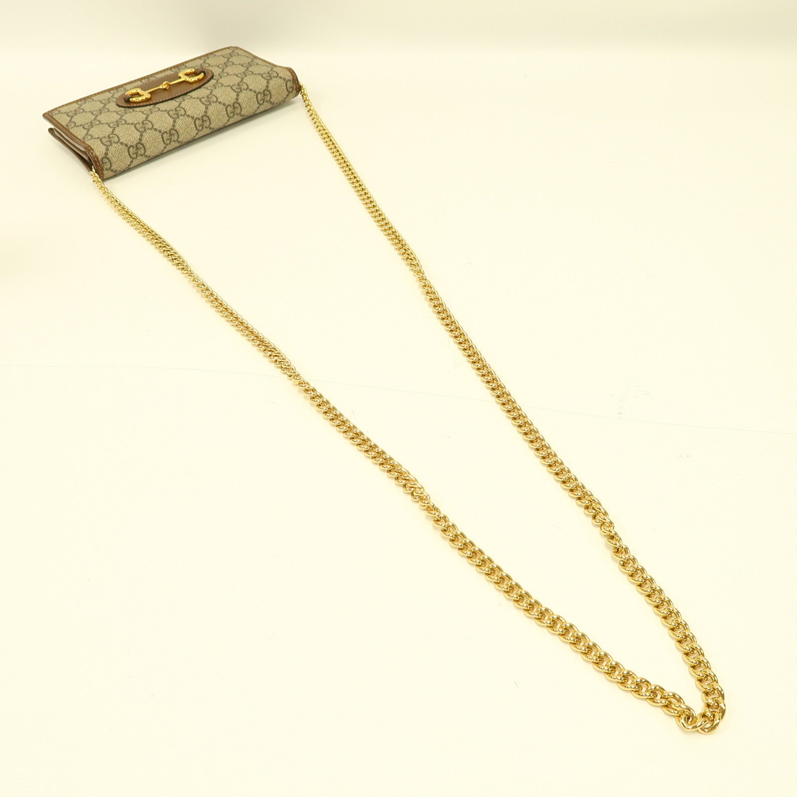 GUCCI 塗層帆布Horsebit 1955 Wallet with Chain金扣鏈帶肩背袋啡色