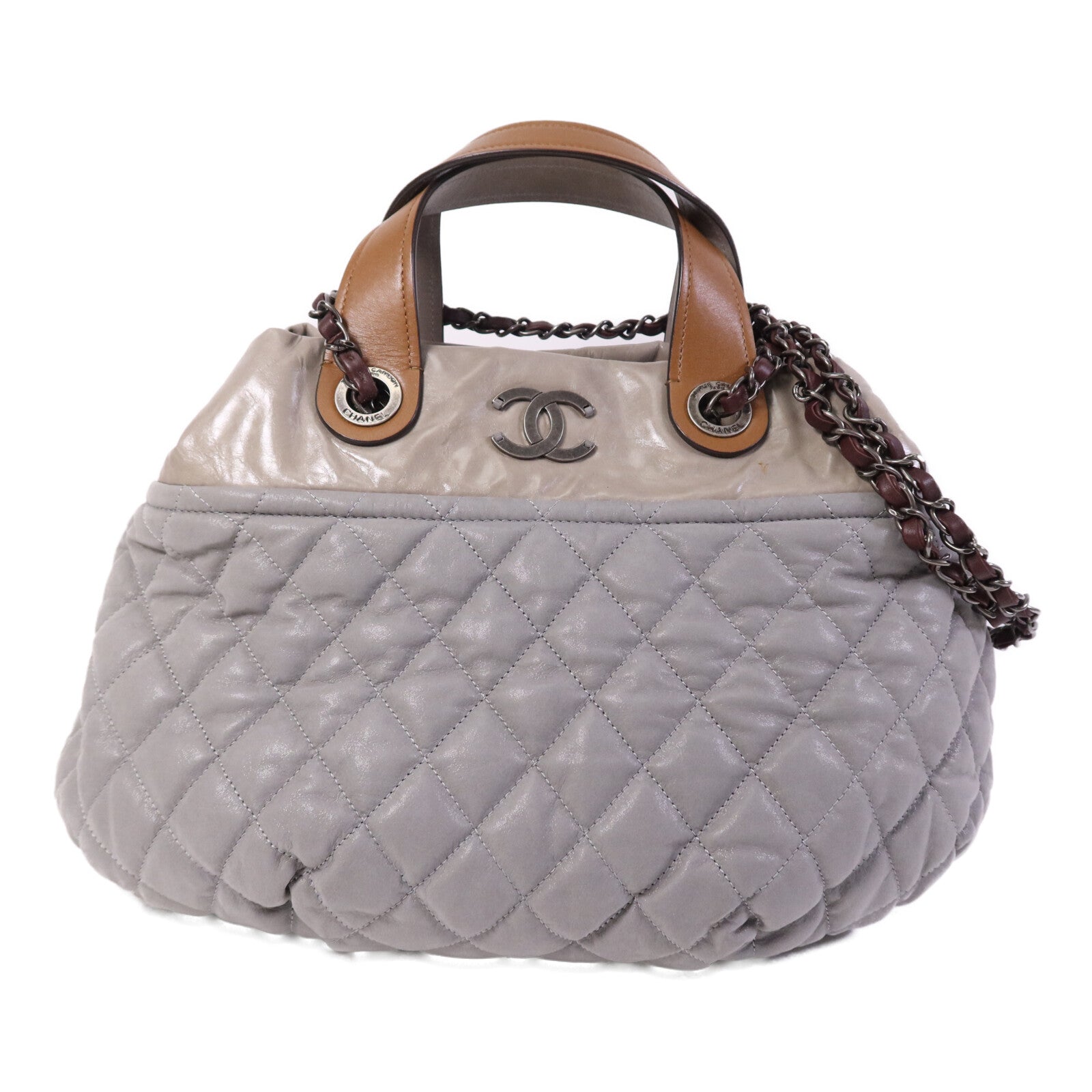 CHANEL 牛皮皮革In The Mix Chain Shoulder Tote銀扣鏈帶手挽肩背兩用袋