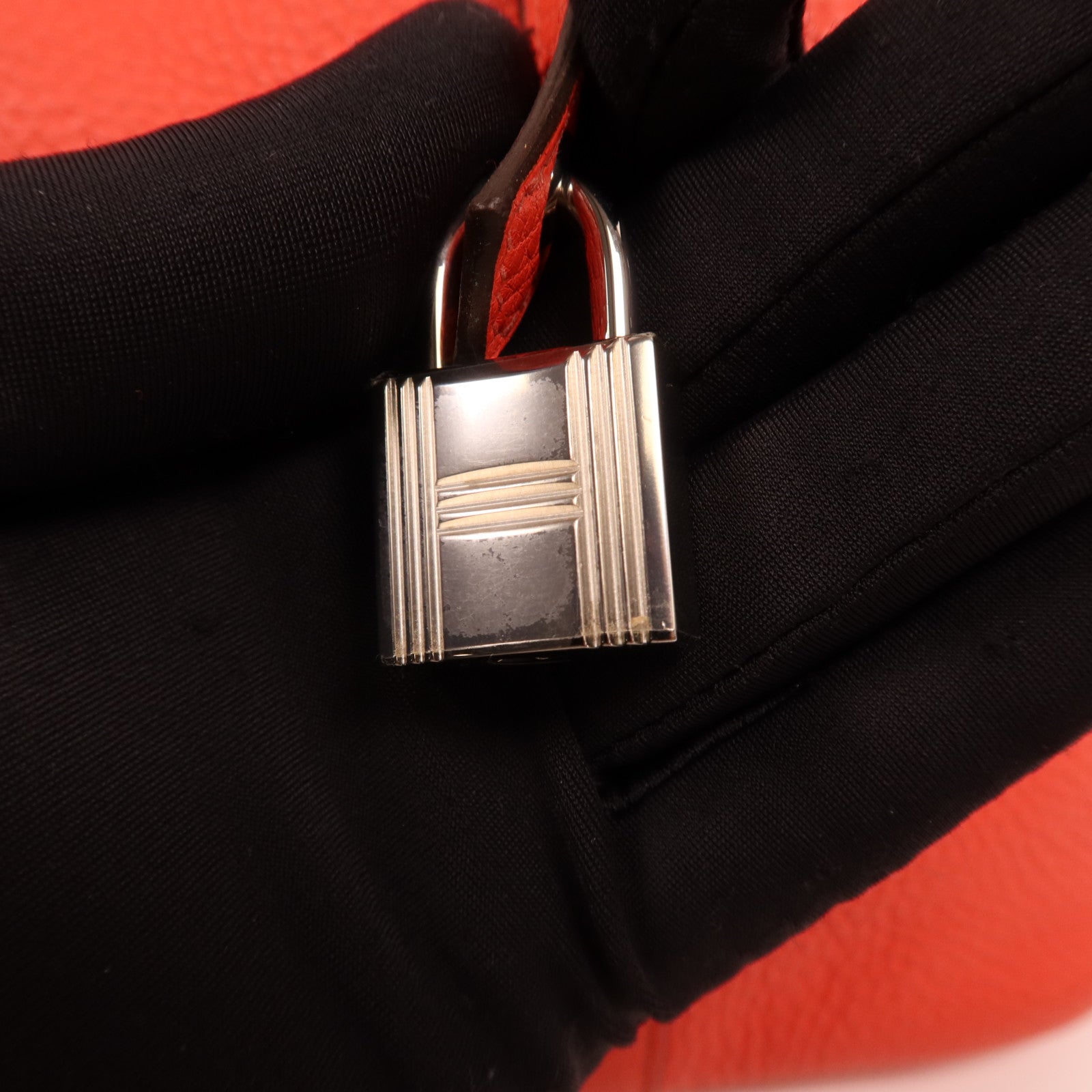 HERMES Clemence皮革Picotin MM銀扣手挽袋Orange Poppy