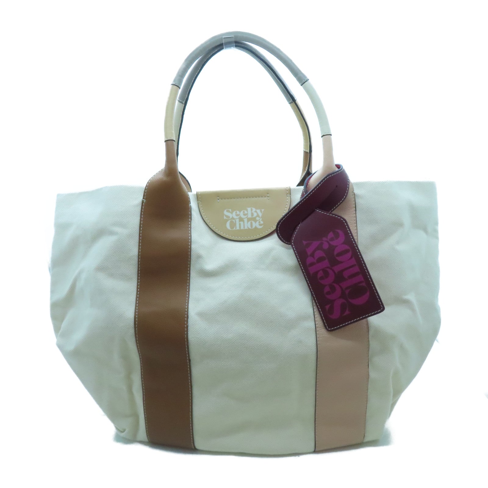 Chloe 帆布Tote Bag金扣手挽袋啡色/米色