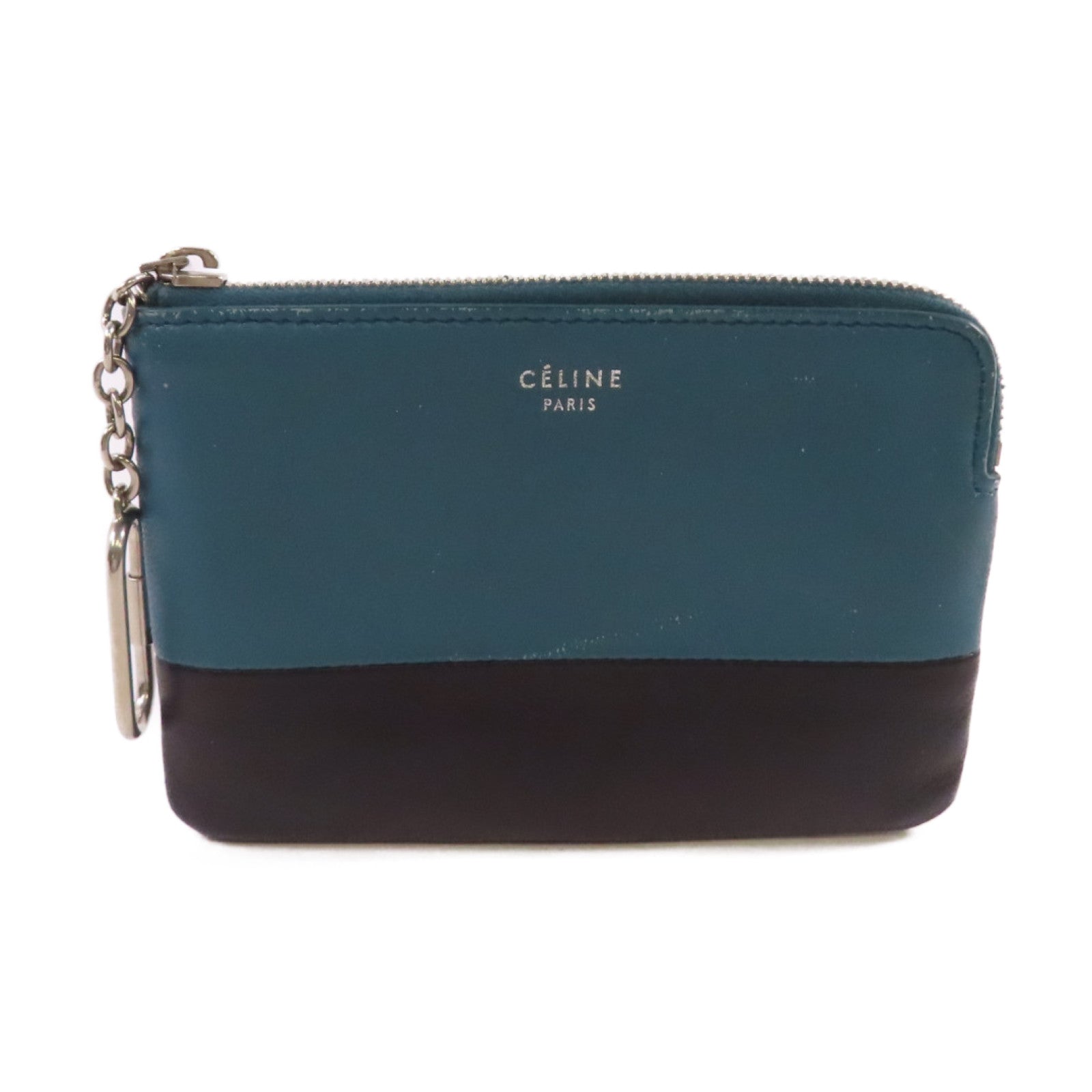 CELINE 羊皮皮革Coins Case零錢包黑色/藍綠色