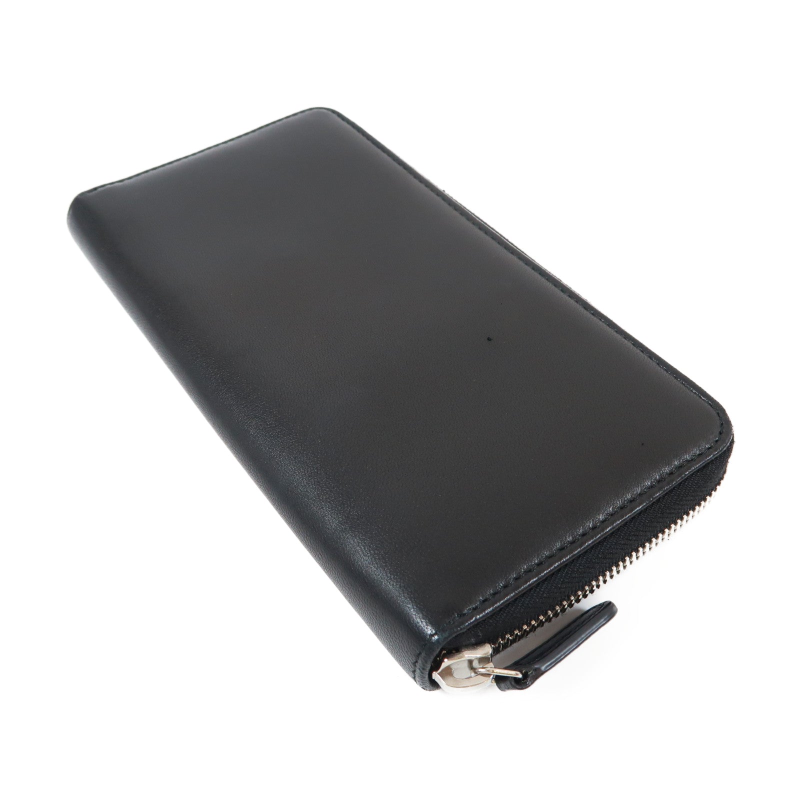 CHANEL 羊皮皮革Zipper Long Wallet銀扣長錢包黑色/白色