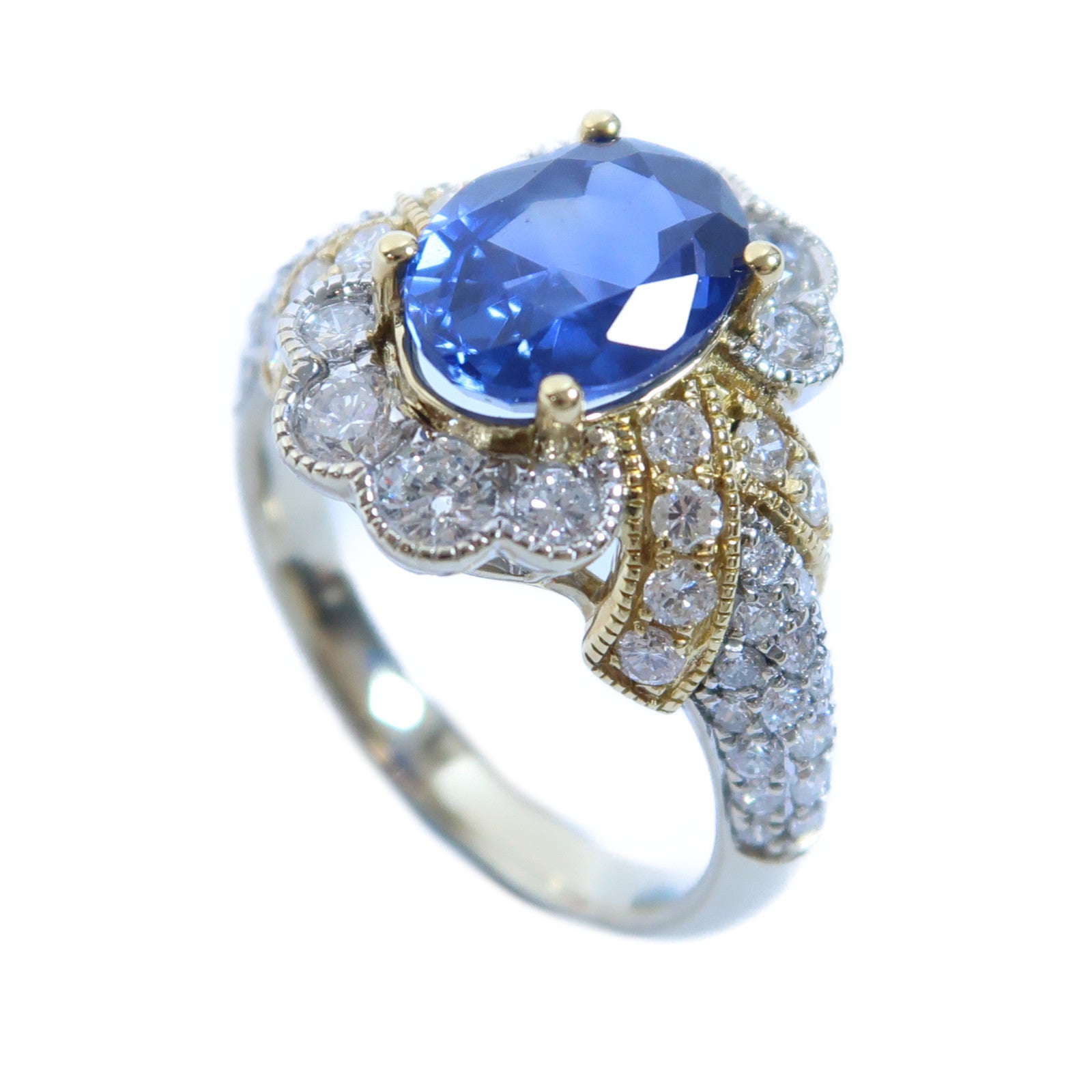 JEWELRY 【激減優惠】18K黃金/白金Sapphire Ring 1.13ct藍寶石/2.92ct鑽石戒指US#6
