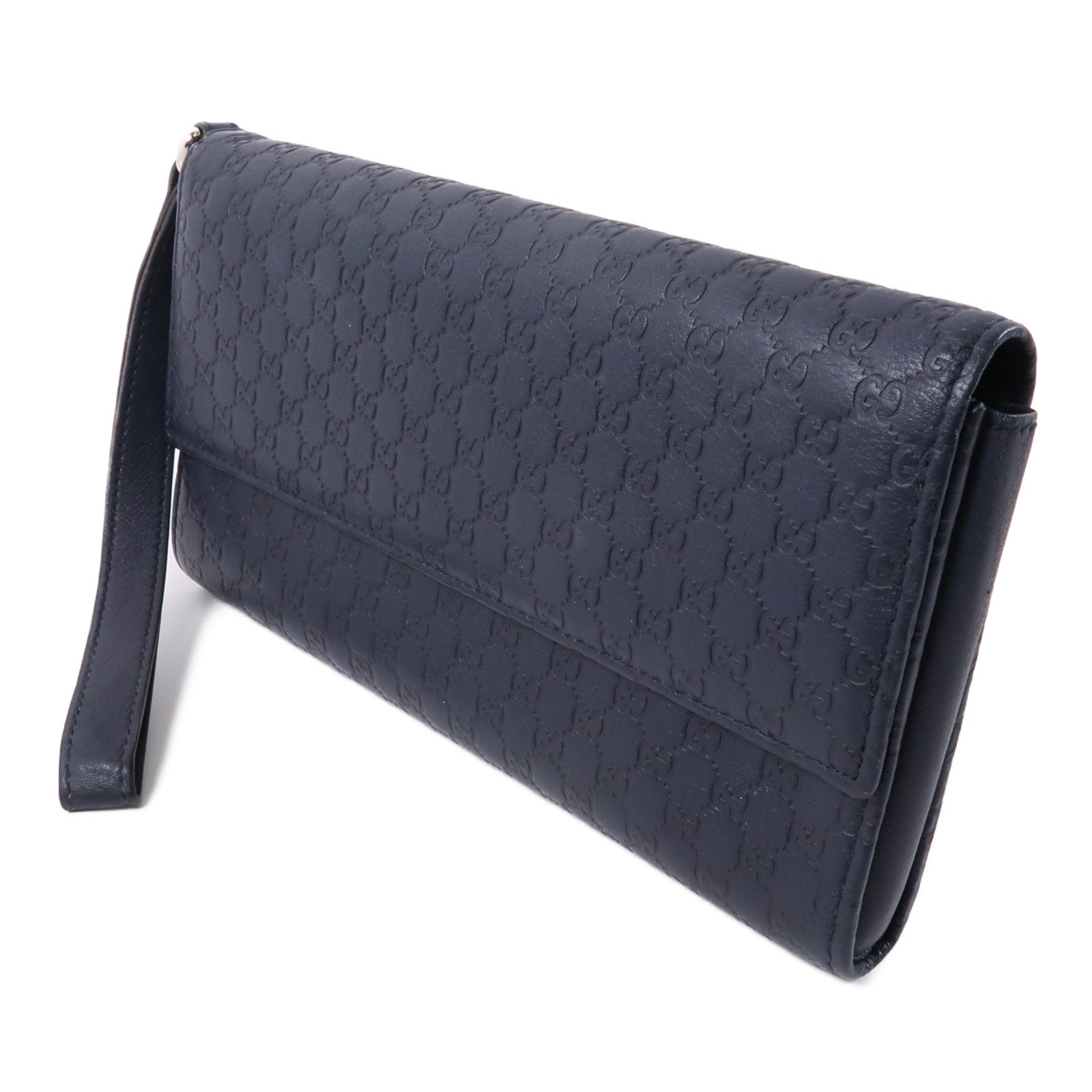 GUCCI 牛皮皮革Travel Wallet銀扣長錢包深藍色