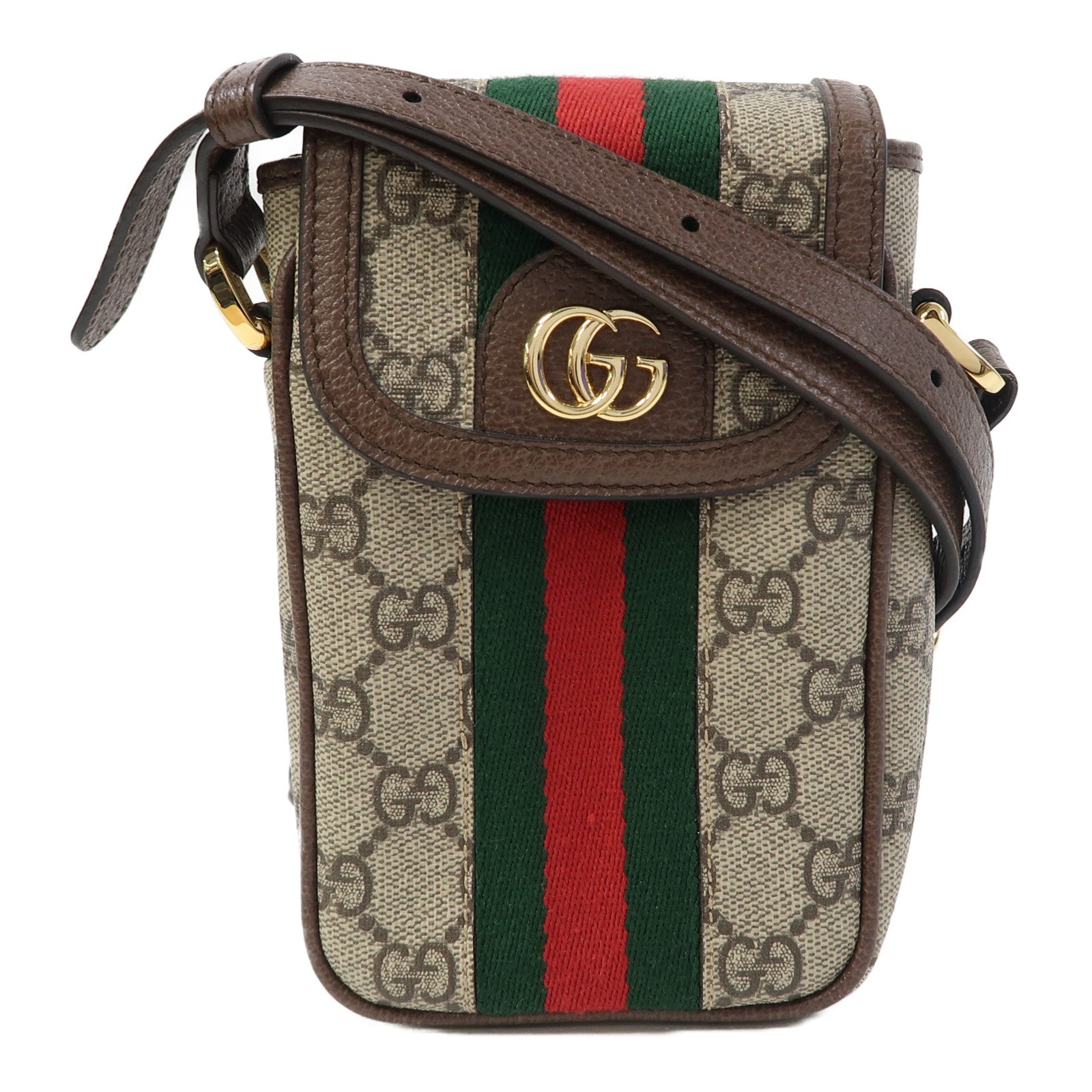 GUCCI 塗層帆布Ophidia Phone Bag金扣肩背袋啡色