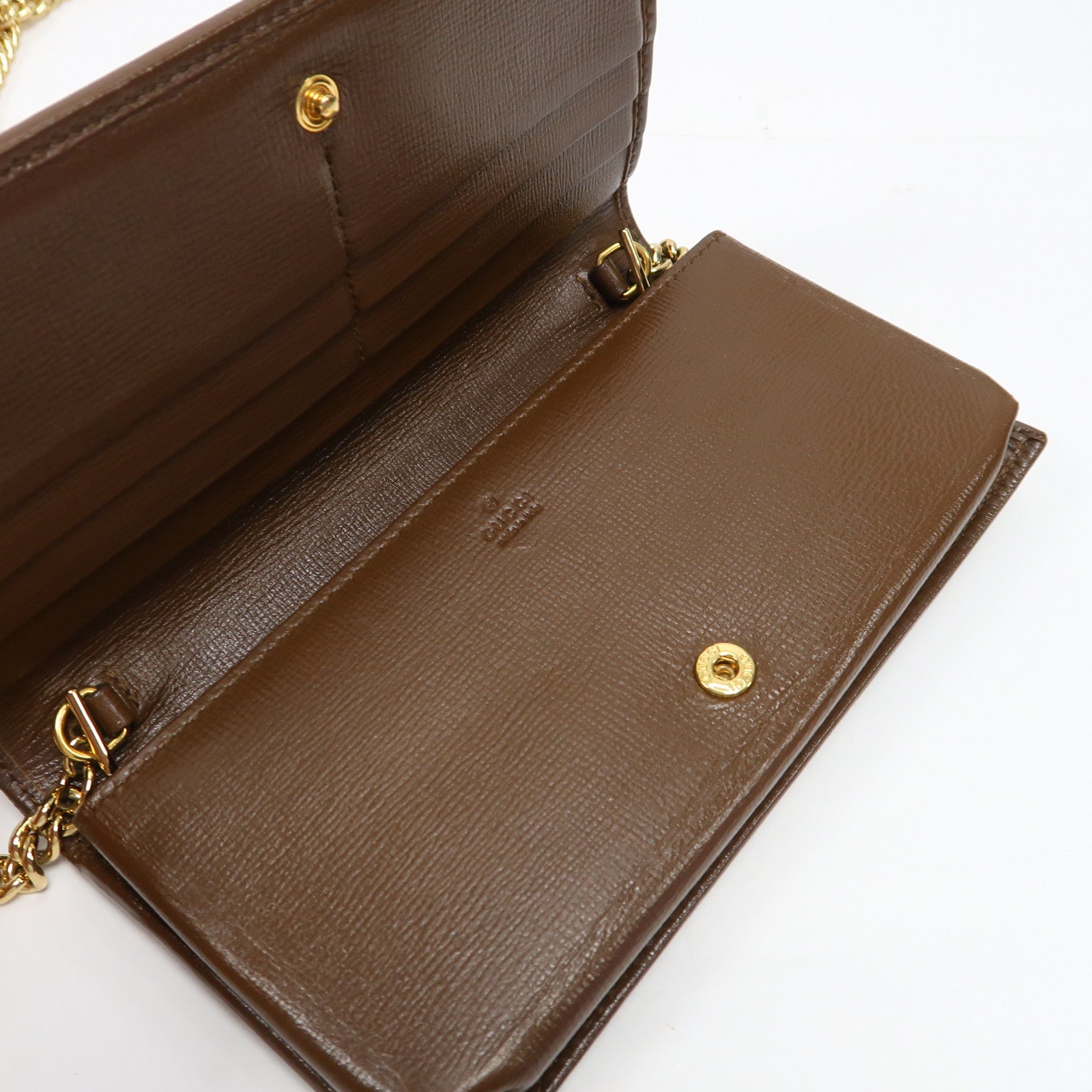GUCCI 塗層帆布Horsebit 1955 Wallet with Chain金扣鏈帶肩背袋啡色